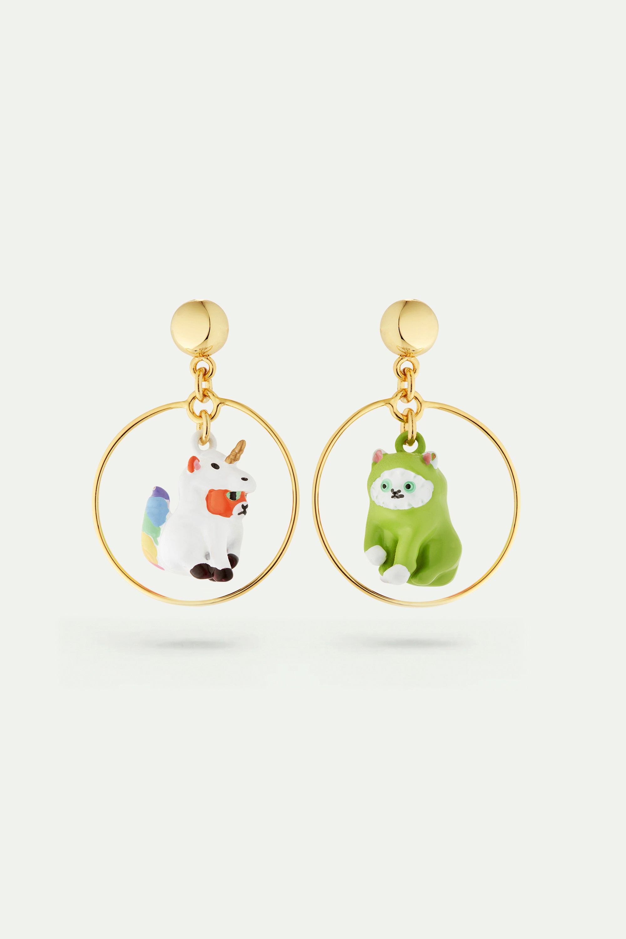 Asymmetrical unicorn and dinosaur earrings