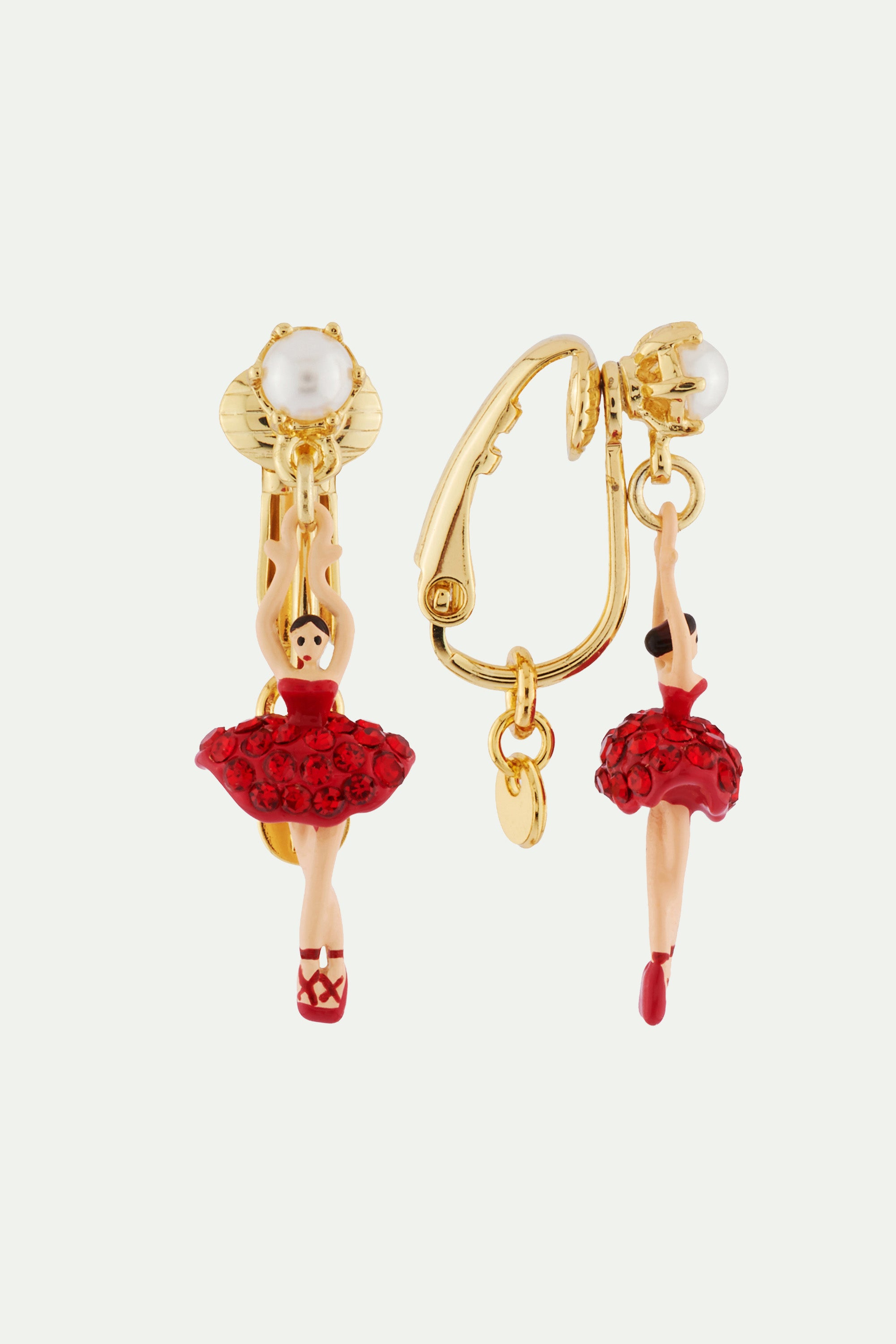 Clip on earrings mini-ballerina wearing a tutu paved with red rhinestones