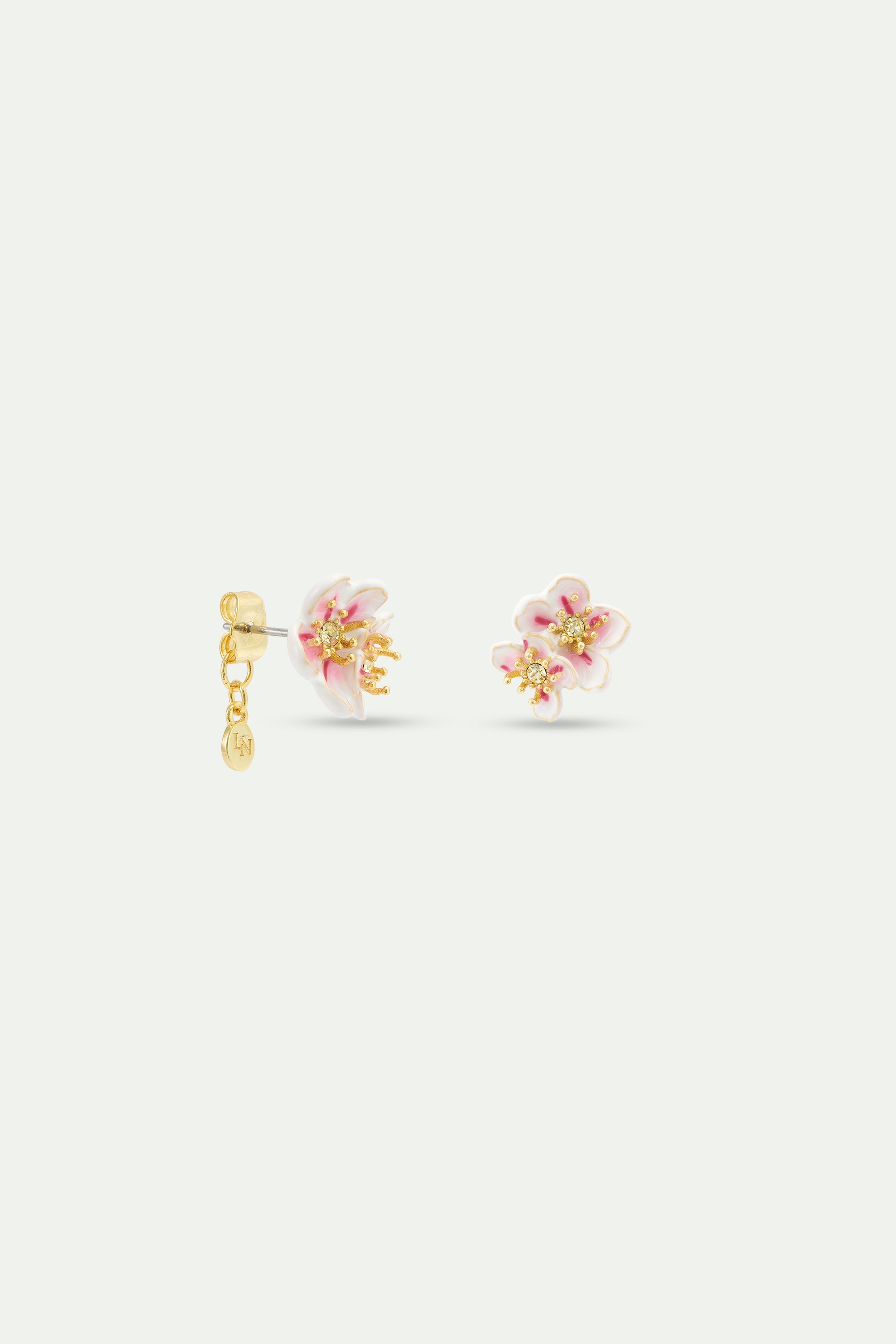 Pair of mini white cherry blossom earrings