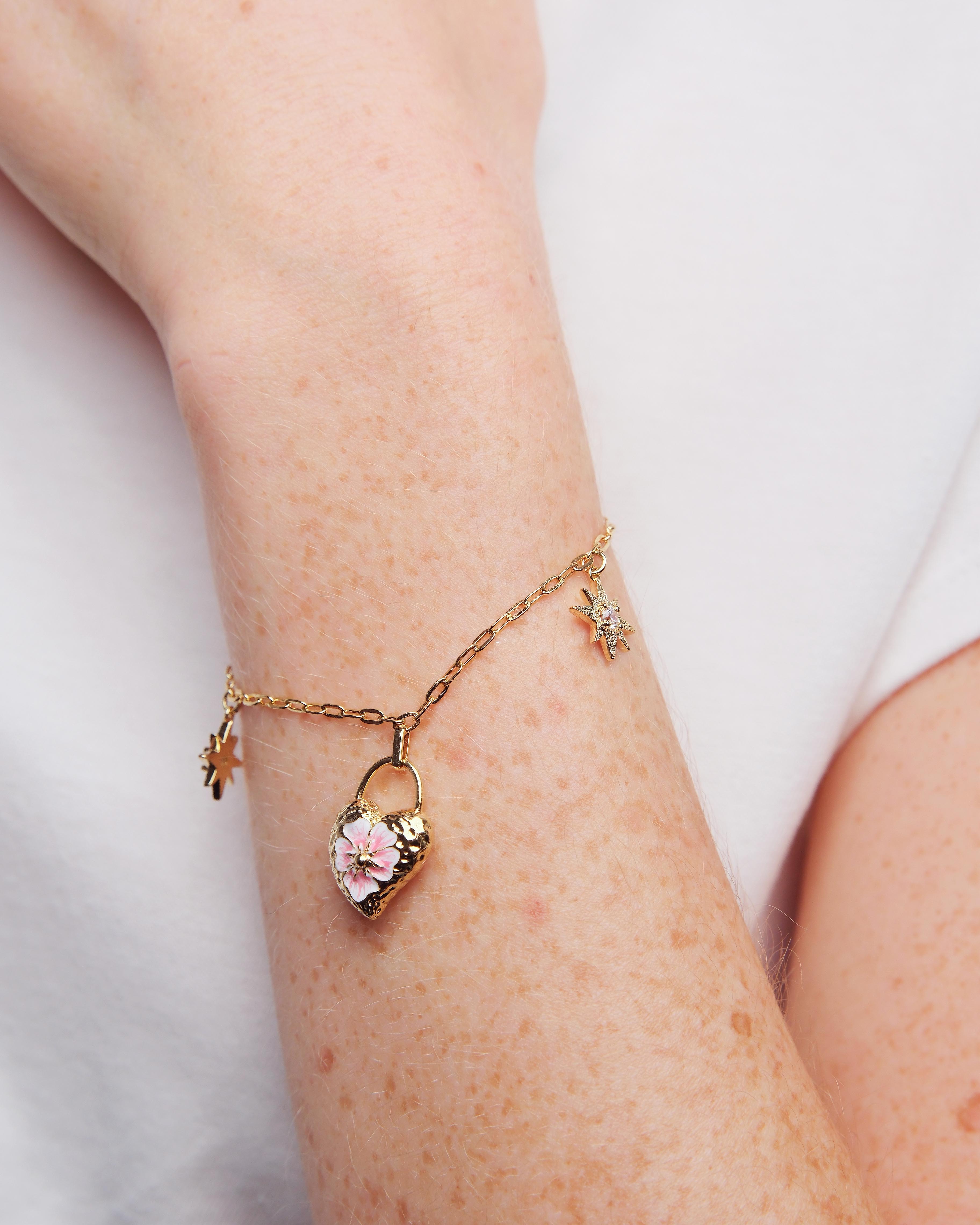 Star and pansy flower charm bracelet