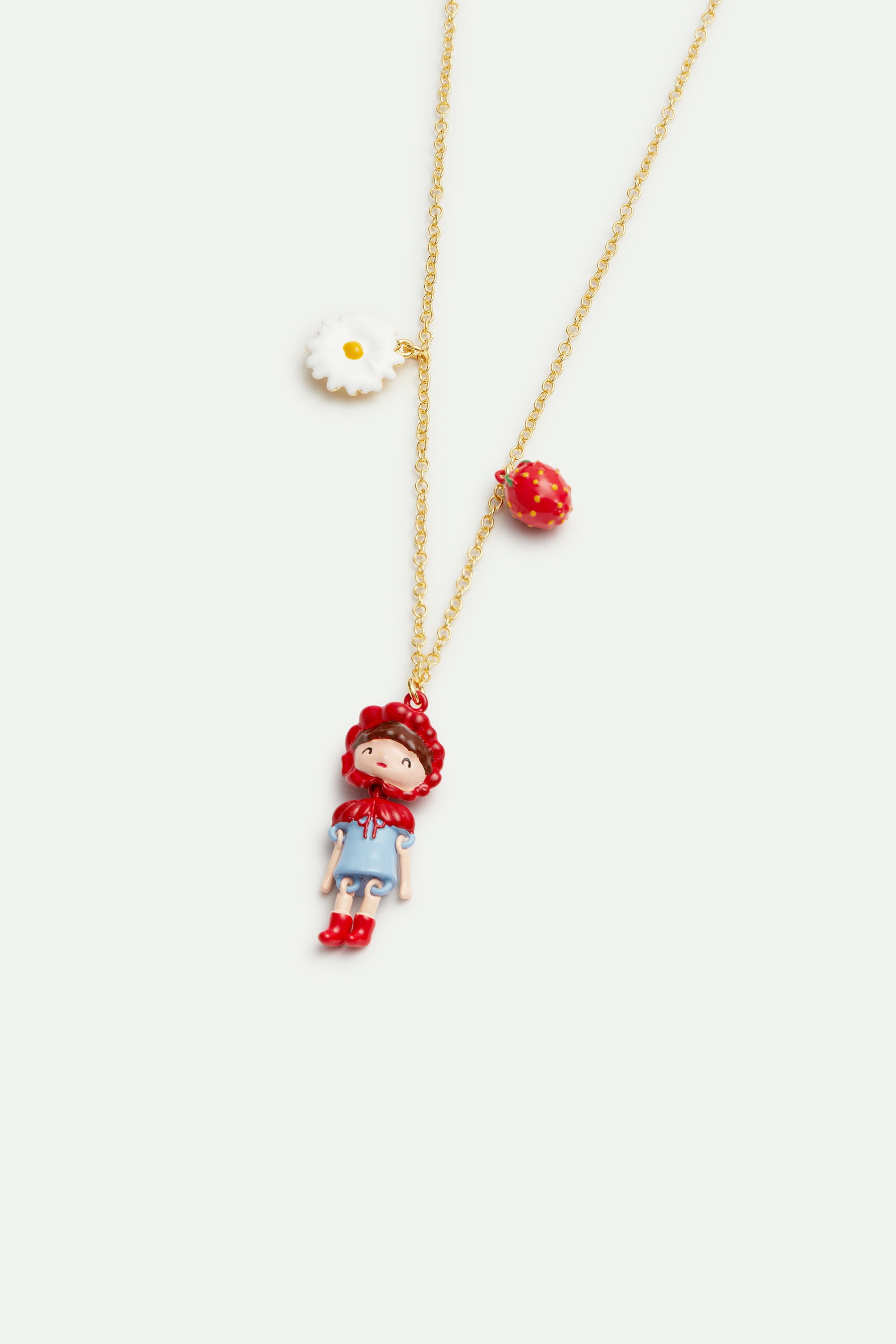 Little Red Riding Hood, strawberry and daisy pendant necklace