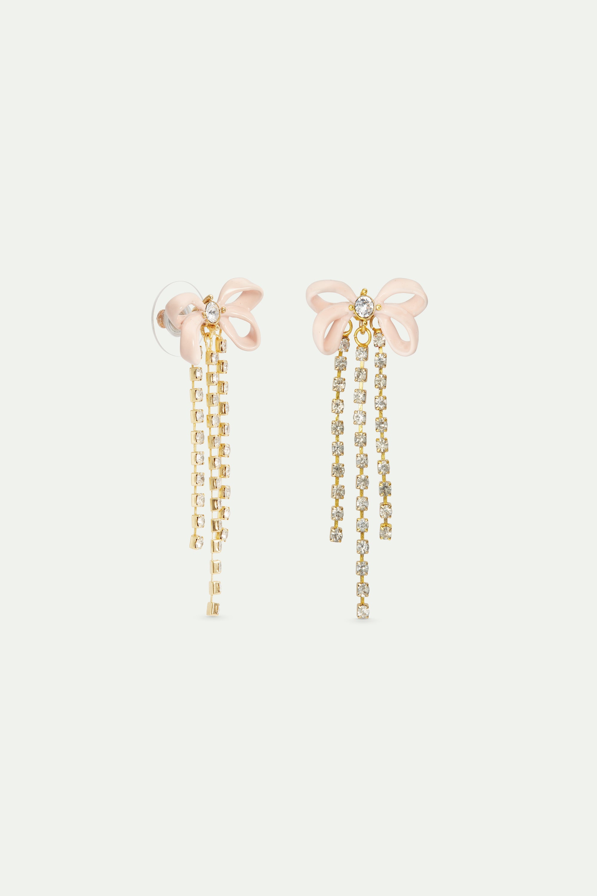 Pink ribbon and rhinestone chain earrings