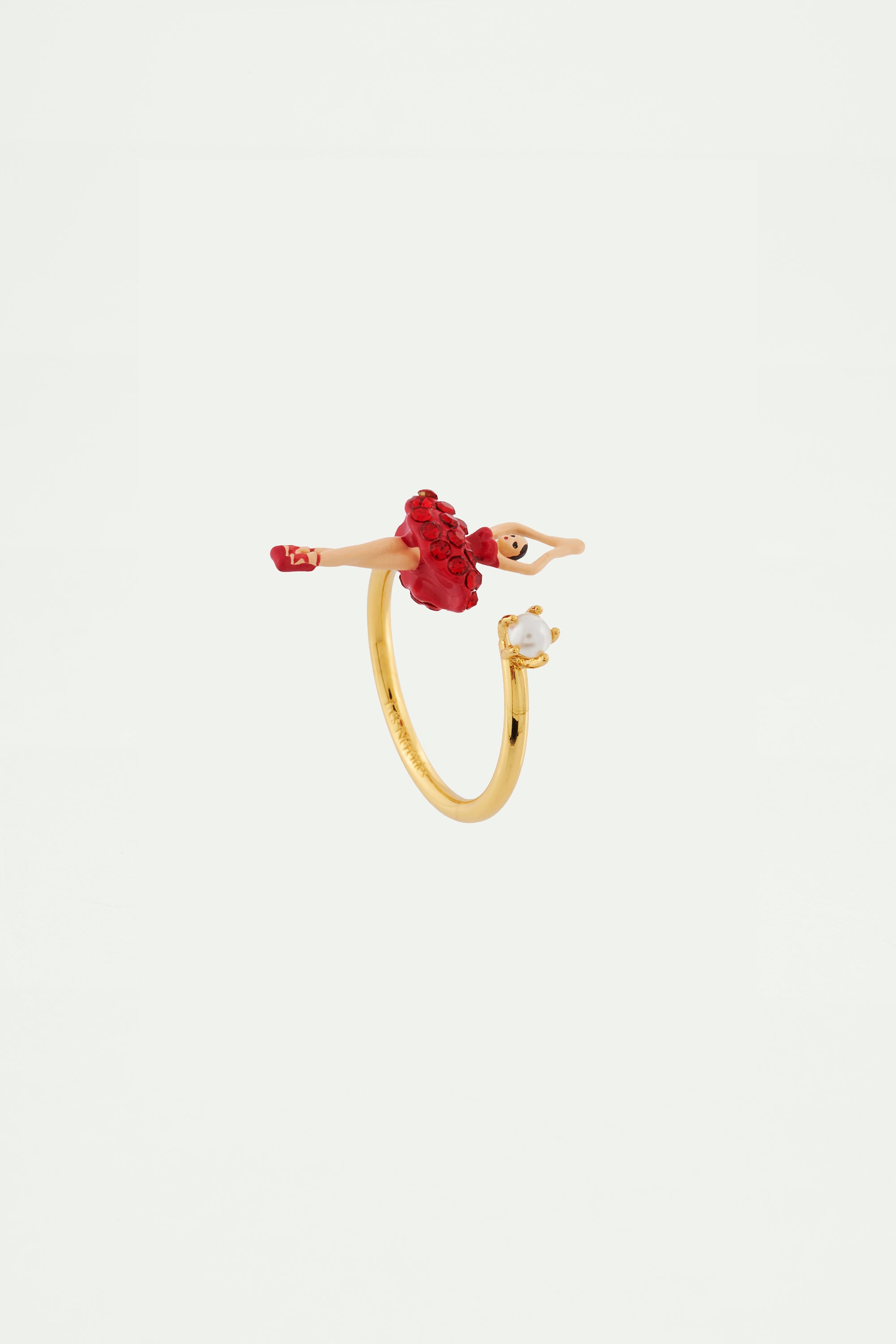 Ajustable ring mini-ballerina wearing a tutu paved with red rhinestones