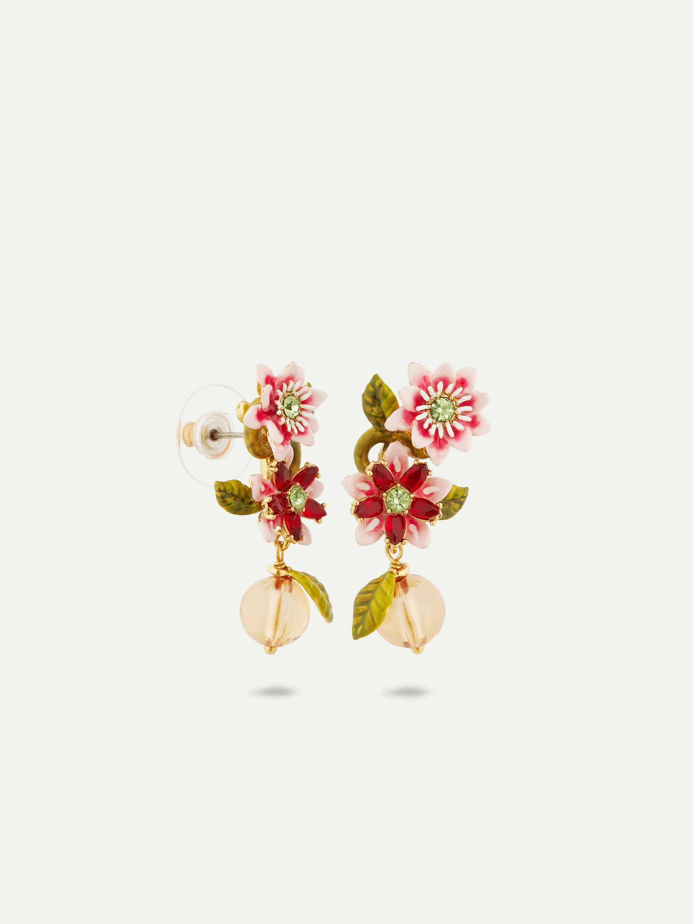 Passion flower and glass bead earrings