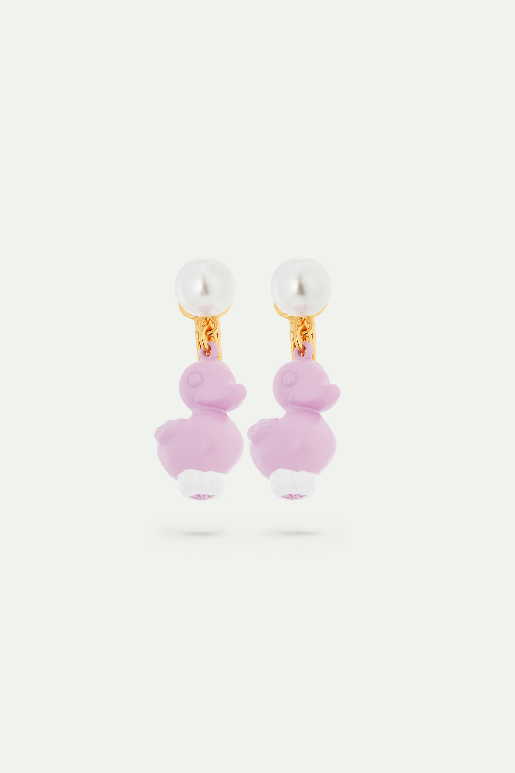 Purple plastic duck earrings