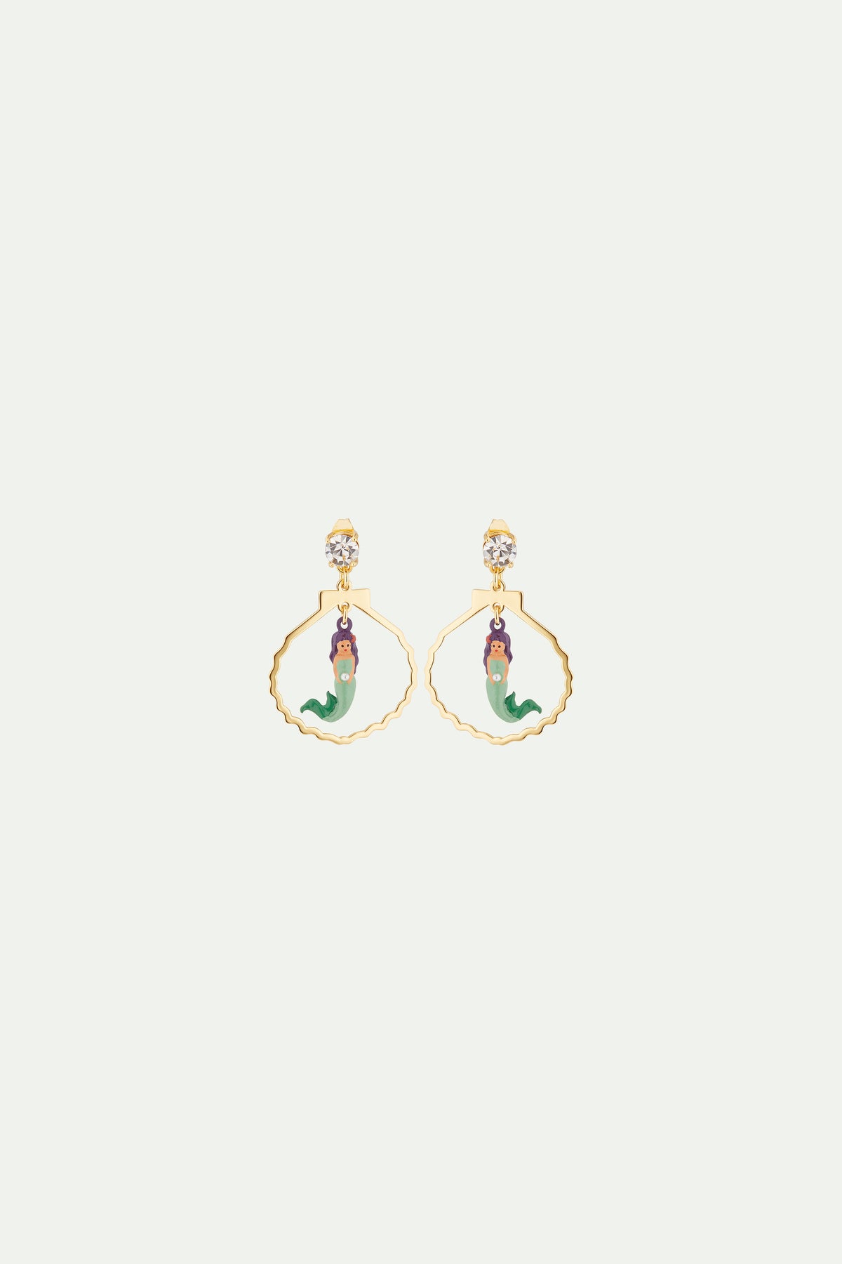 Mermaid, cut stone, seashell shape earrings