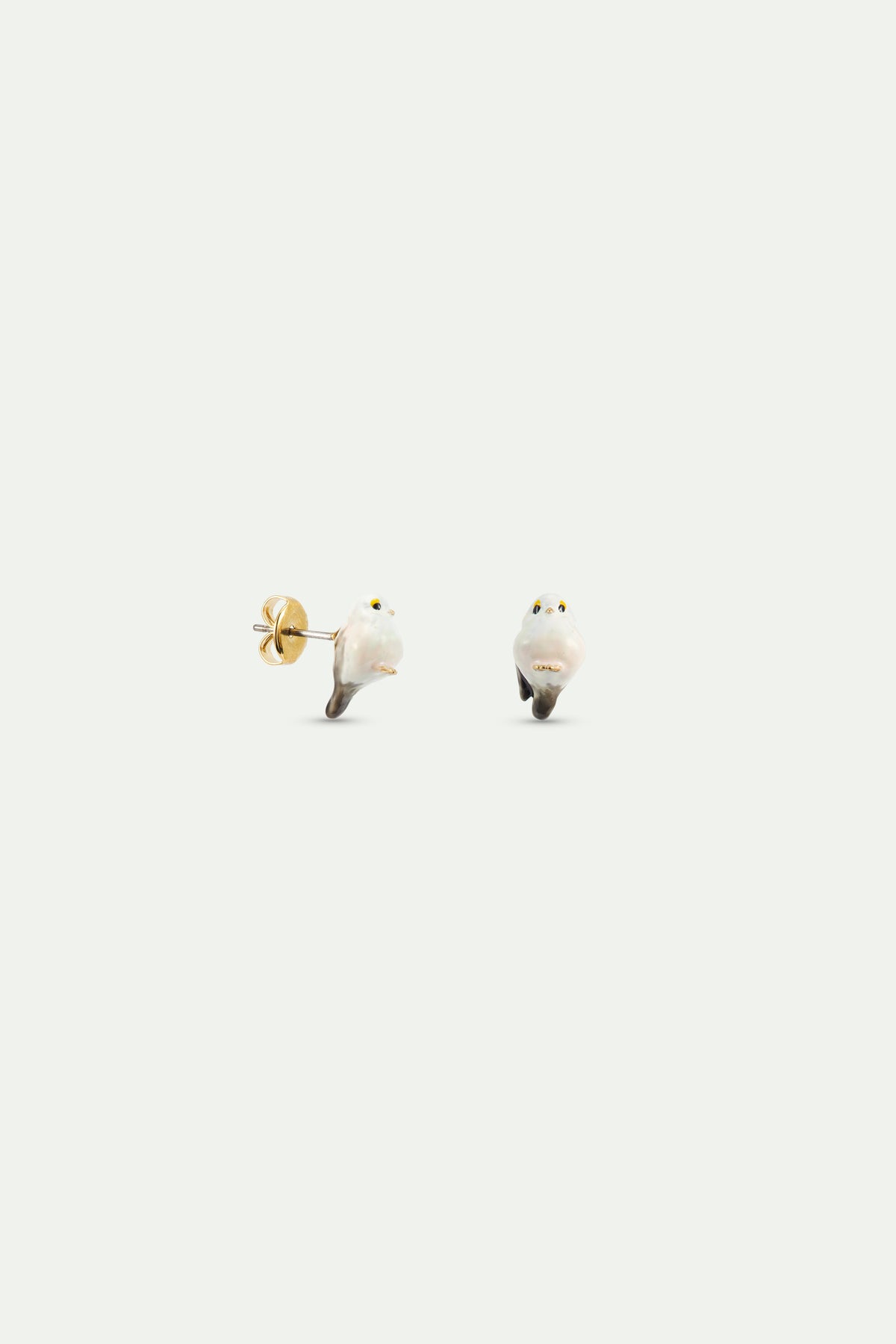 White Long-tailed Tit hook earrings