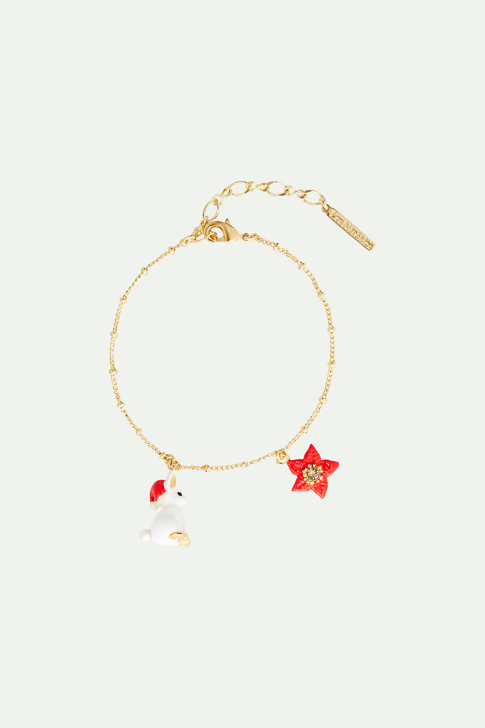 White rabbit and poinsettia fine bracelet