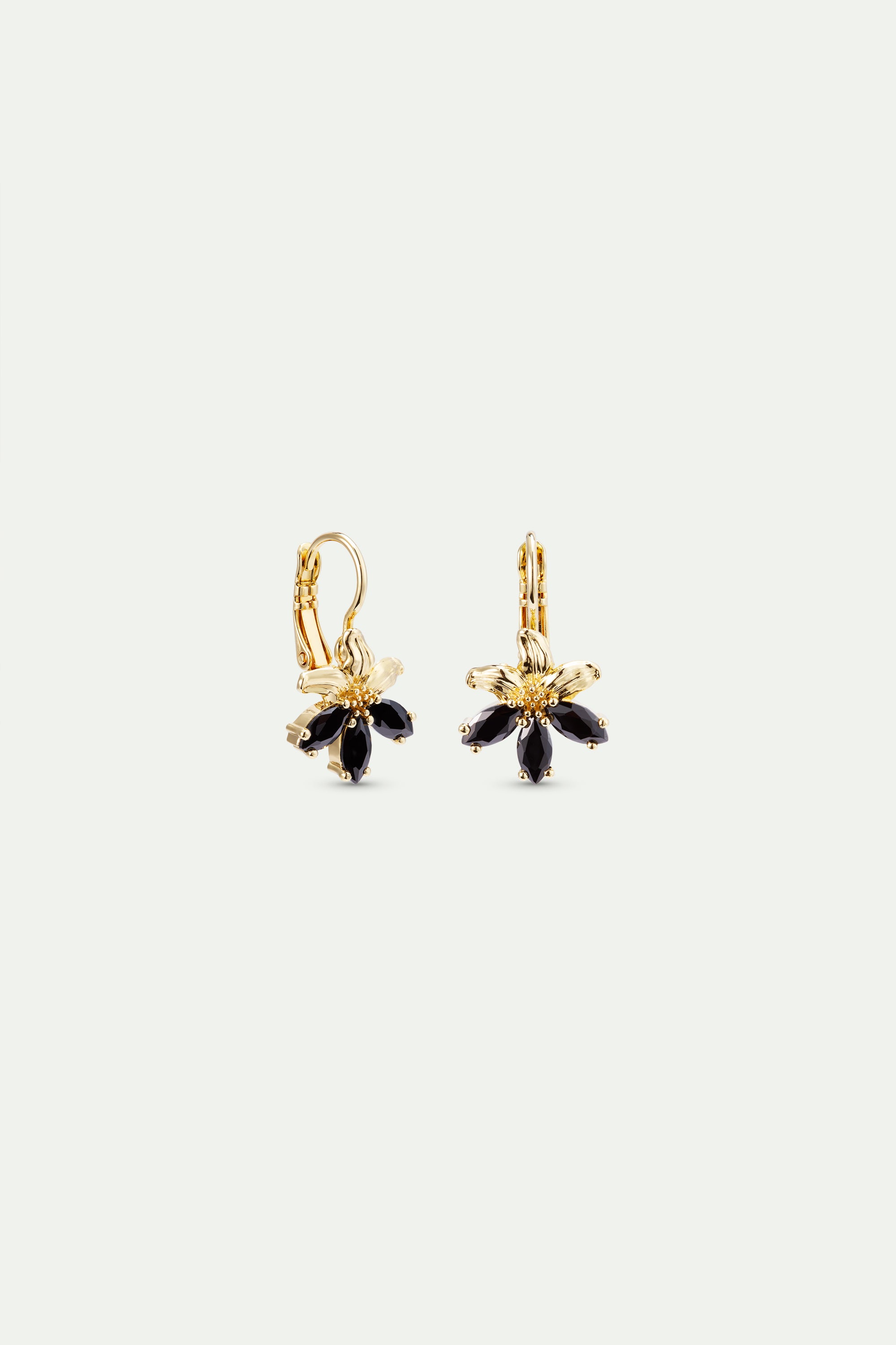 Golden lily and black stone sleeper earrings