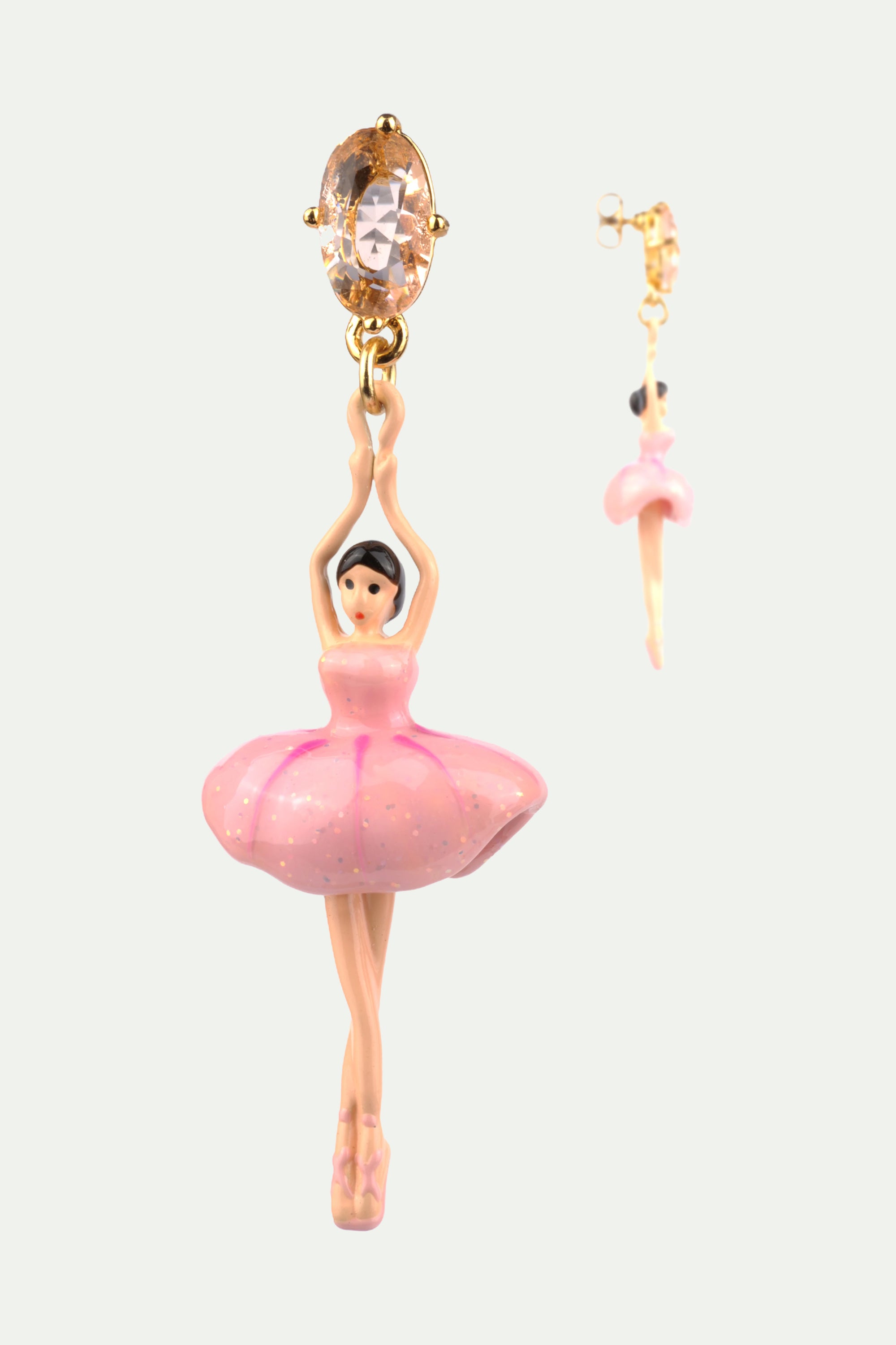 Pink ballerina and stone stud earrings