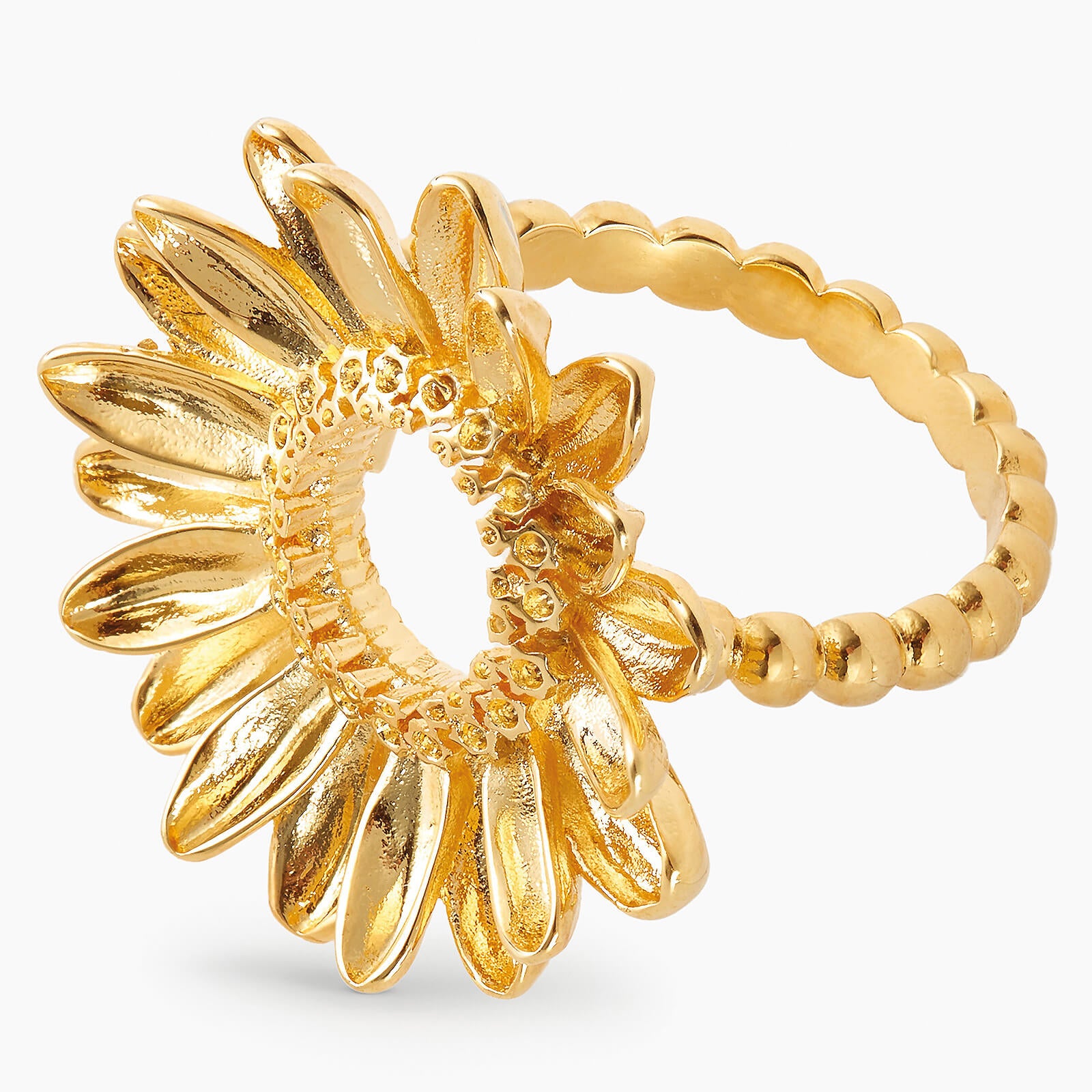 Sunflower and beaded band cocktail ring