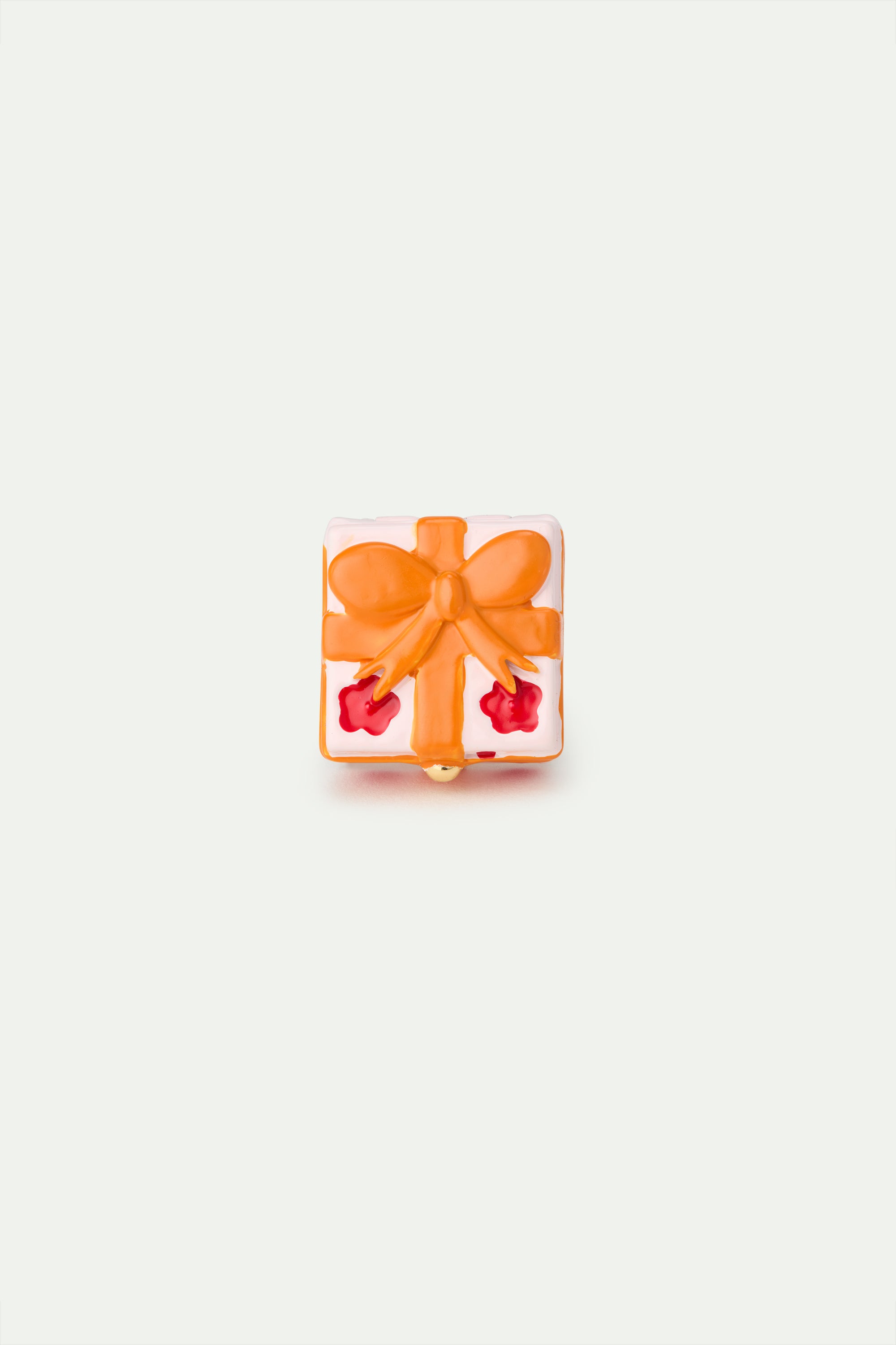 Adjustable ring with pink gift box, red flower and orange bow