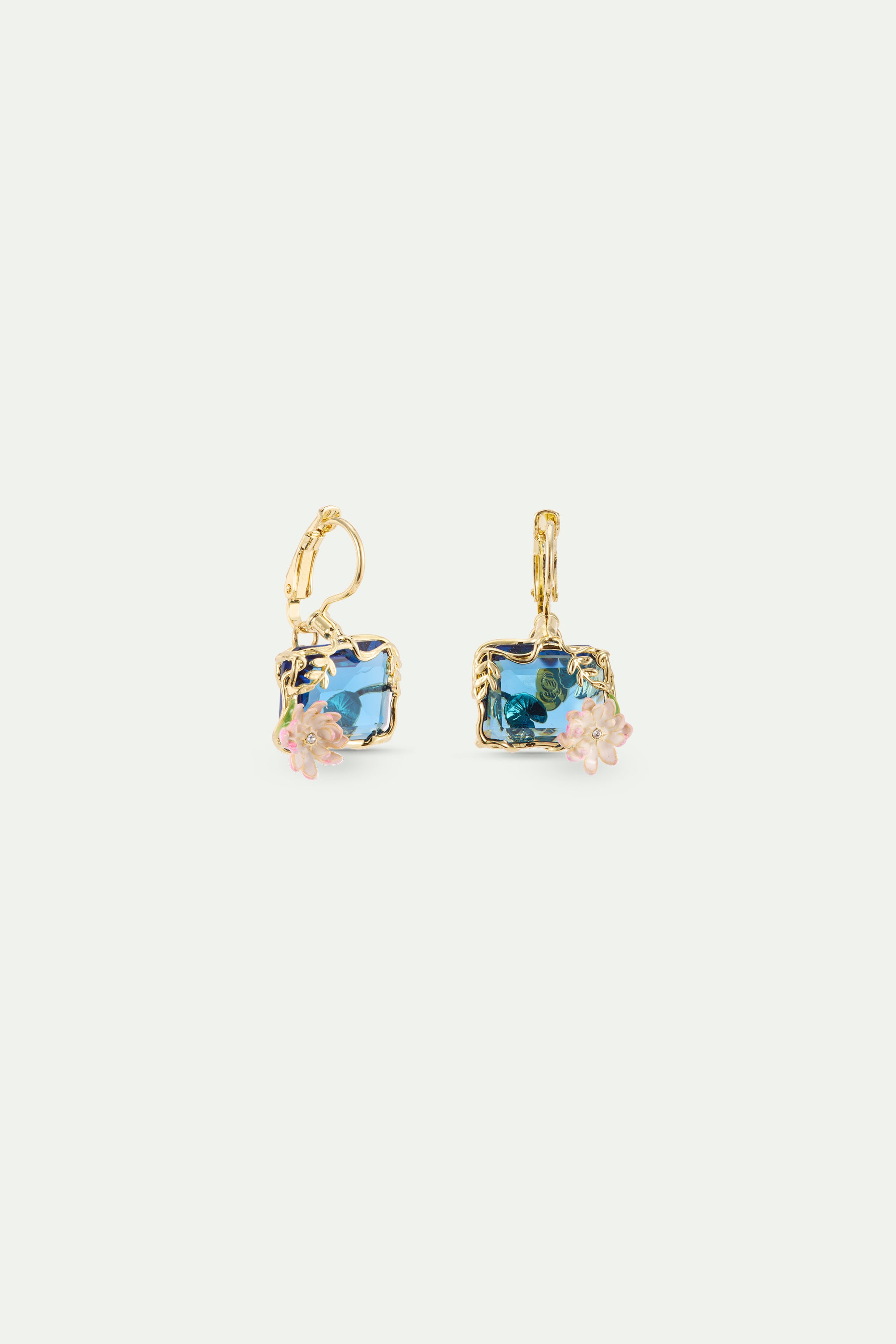 Blue and pink water lily pond earrings