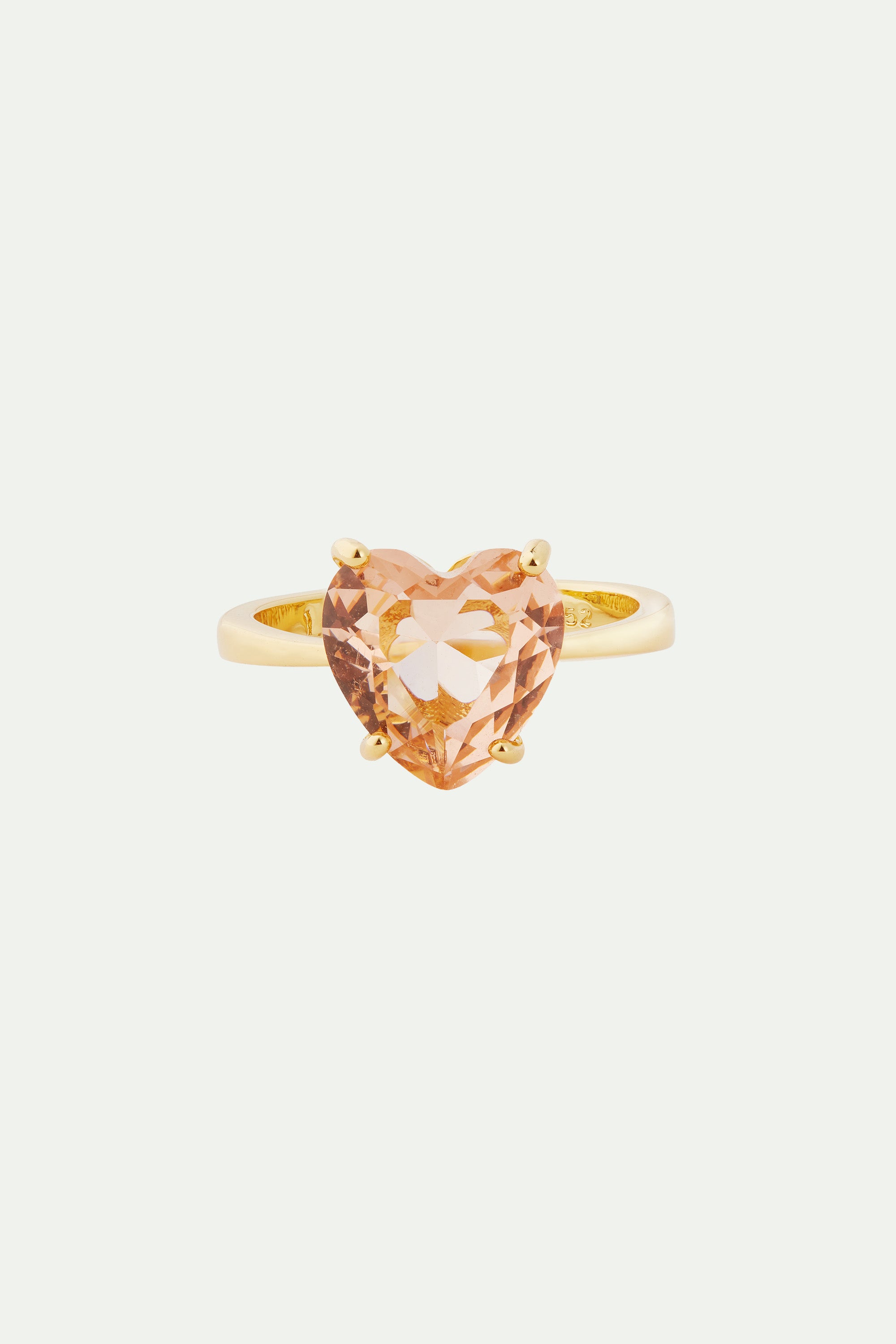 Apricot pink diamantine heart solitaire ring