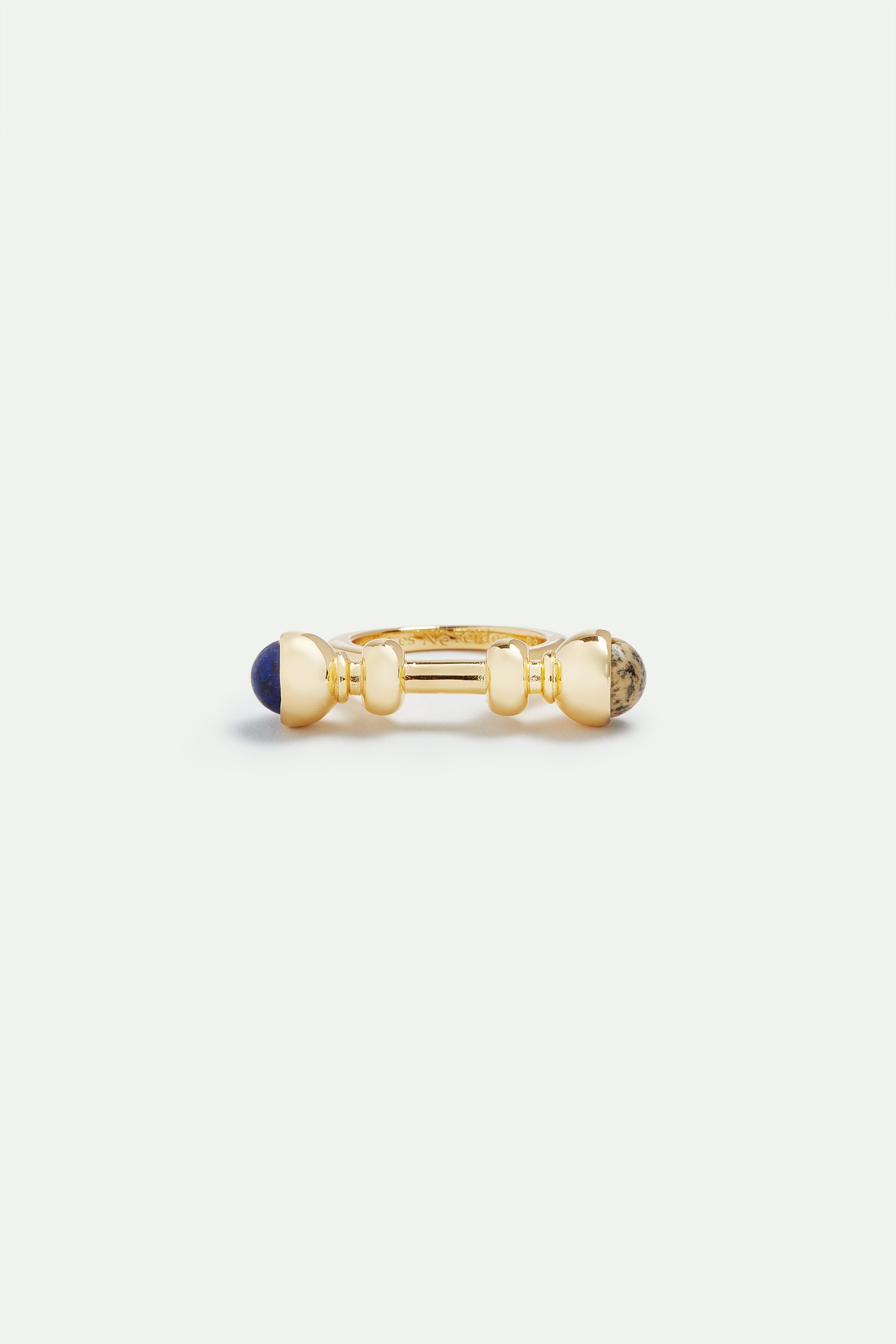 Golden ring with lapis lazuli and jasper beads