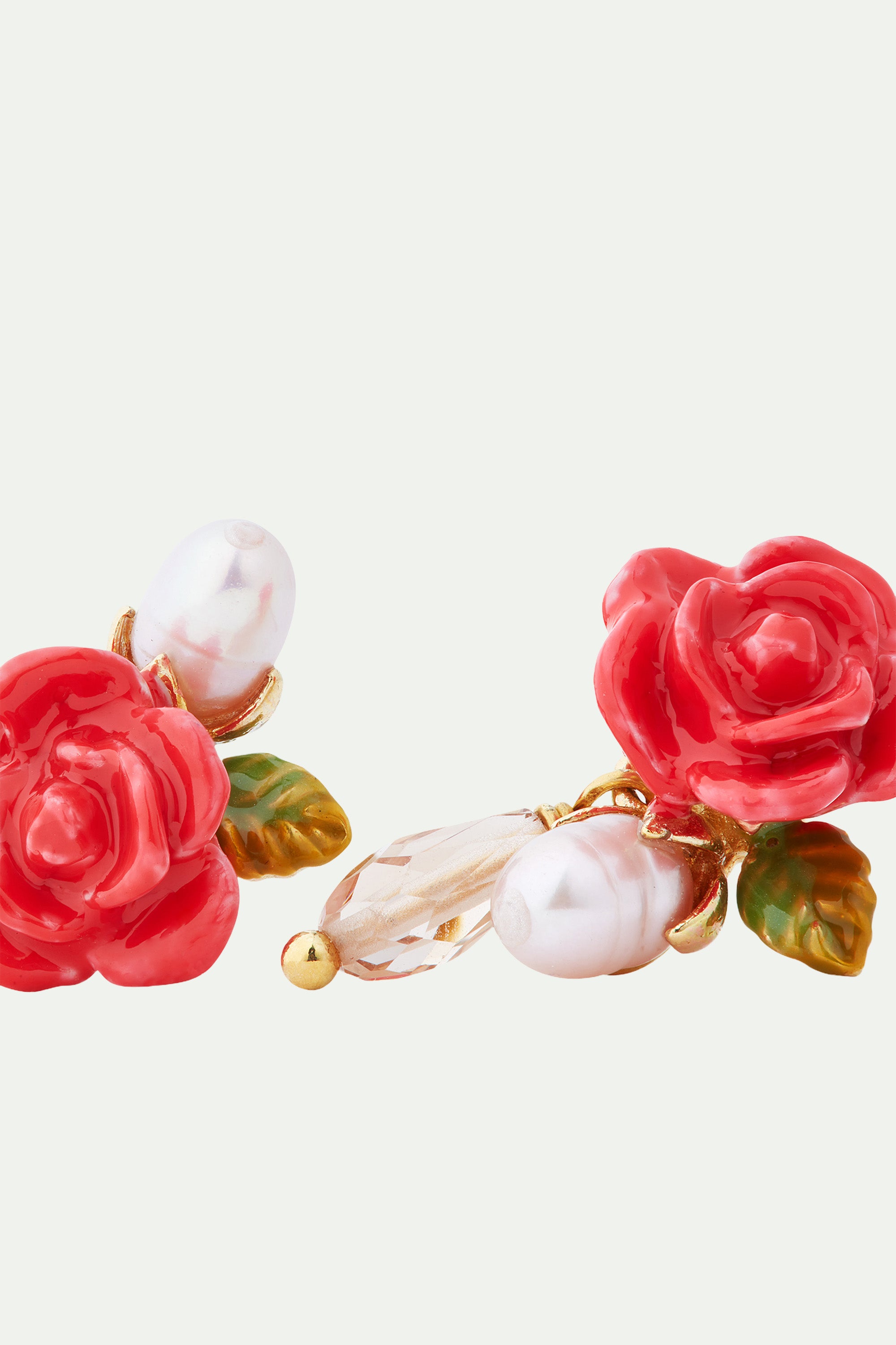 Rose, cultured pearl and glass drop clip-on earrings