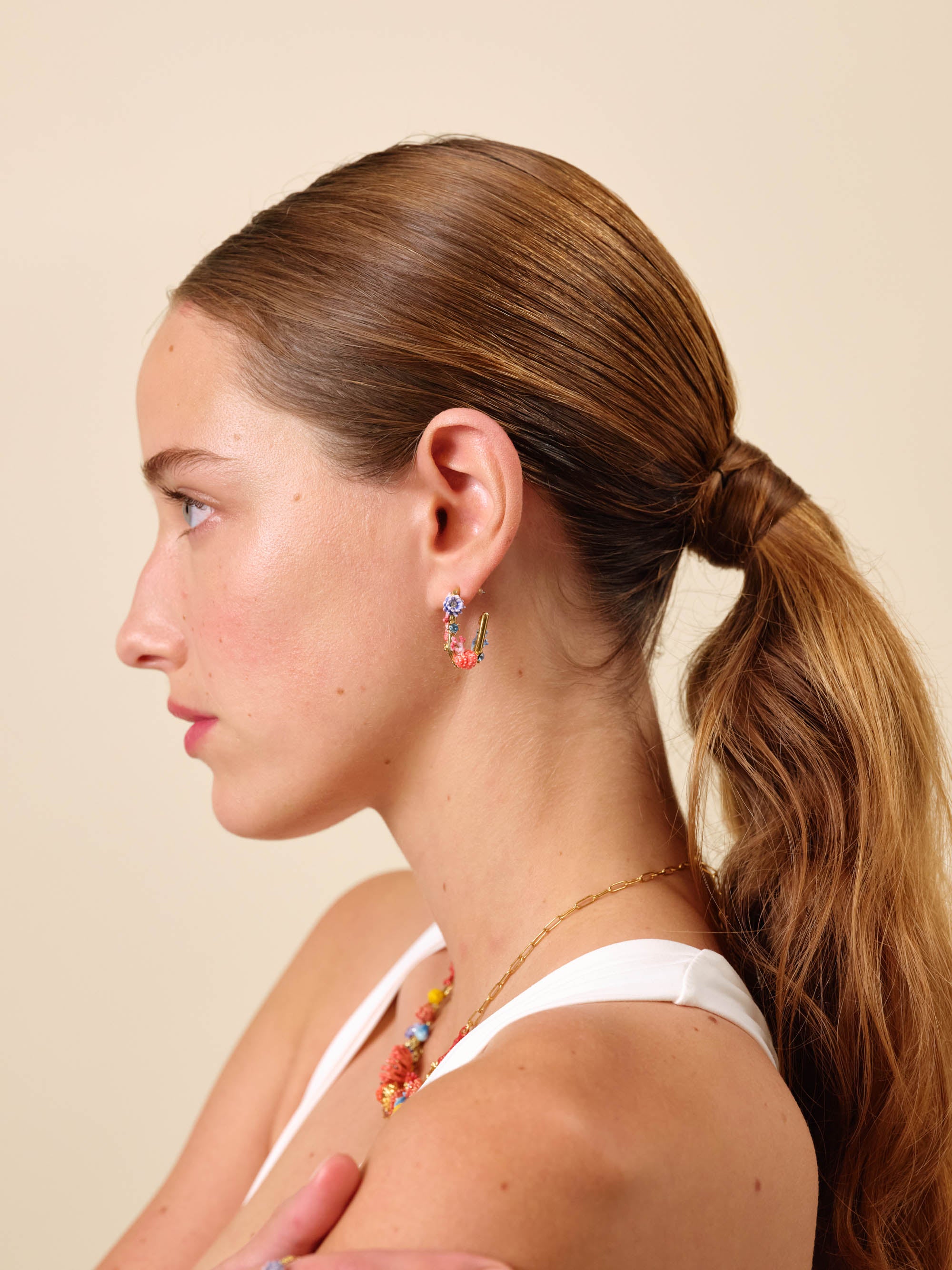 Seashell, coral and cut glass stone earrings