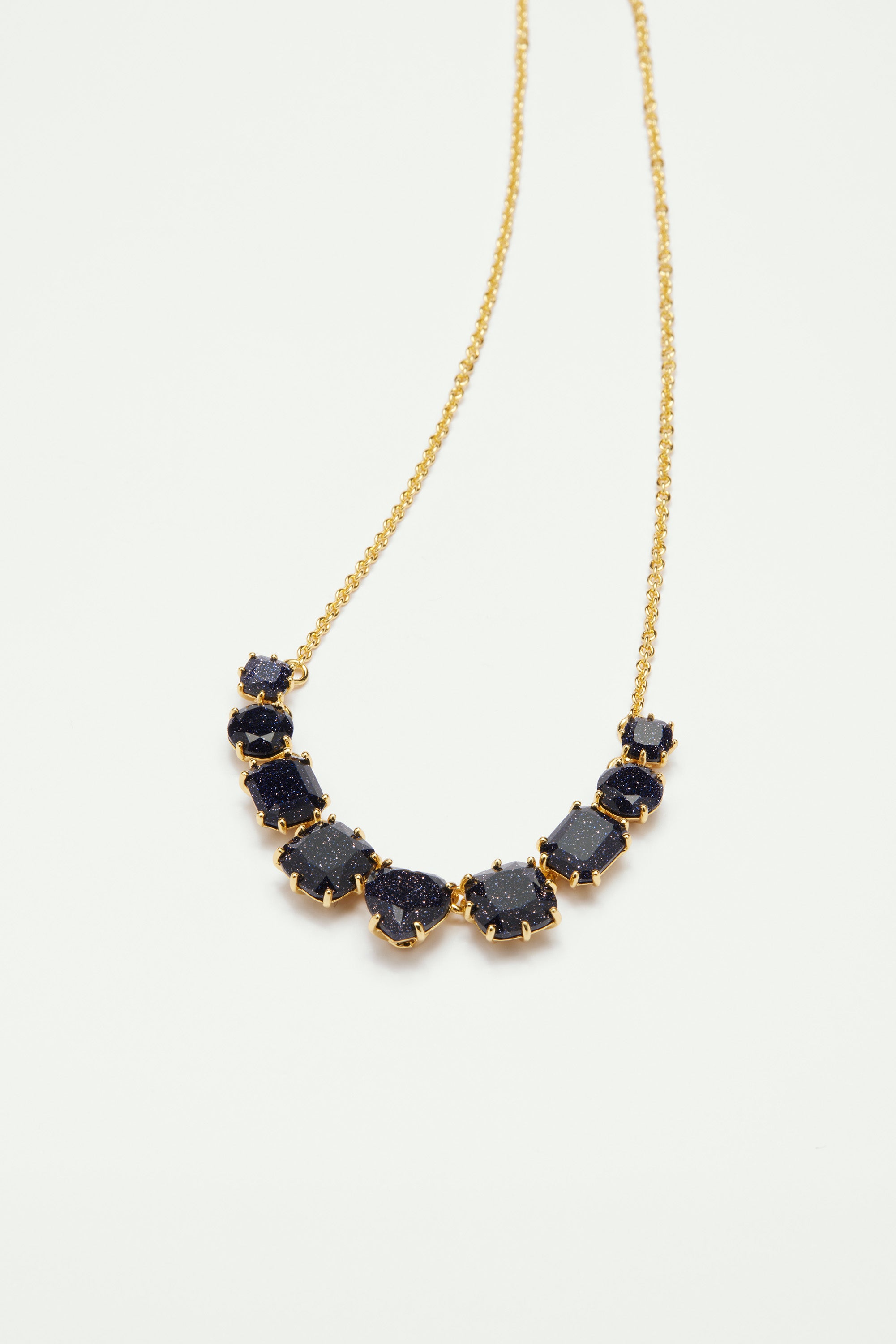 Deep Sparkling Blue 9 Stones La Diamantine Thin Necklace