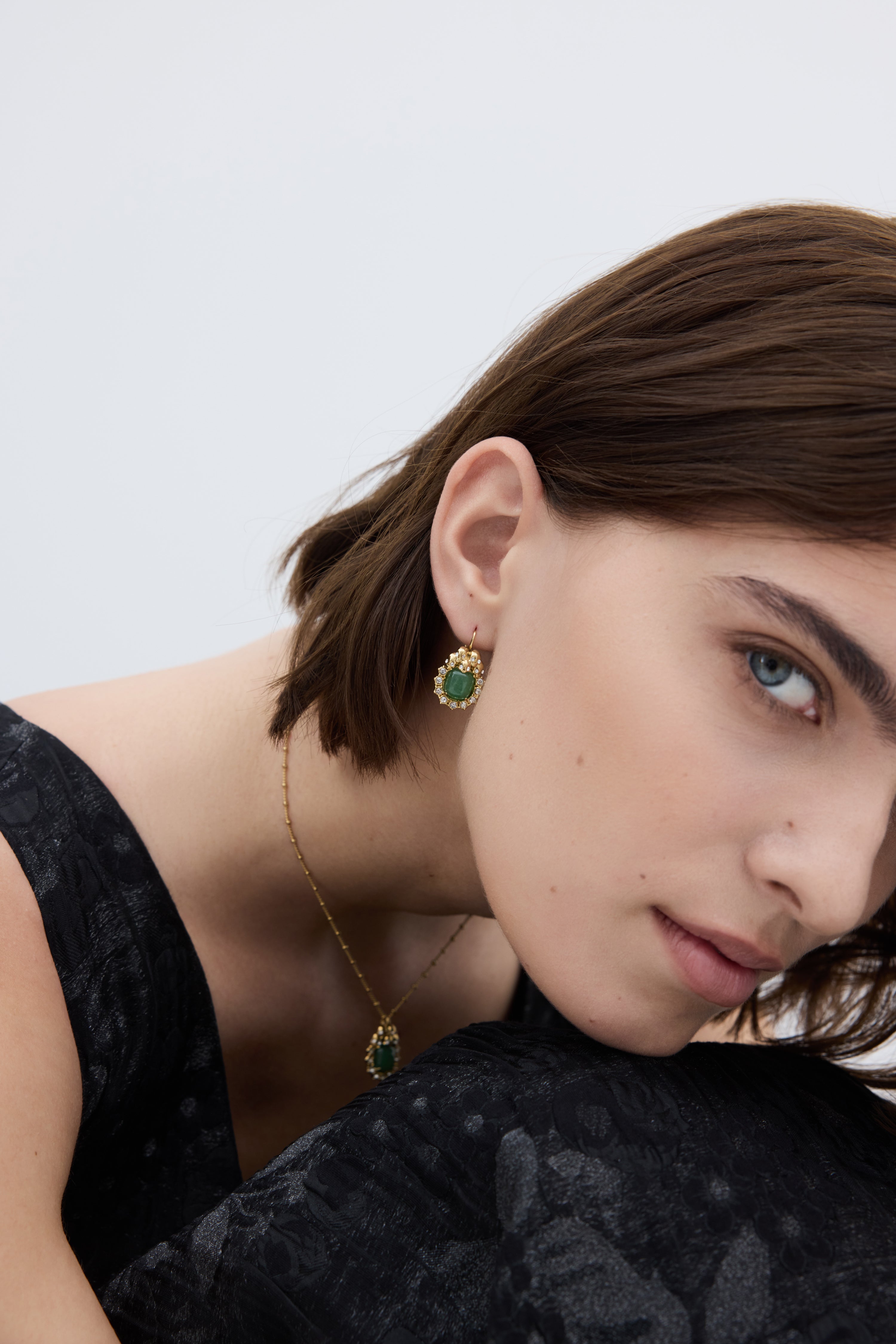 Green aventurine, skulls and crystal earrings