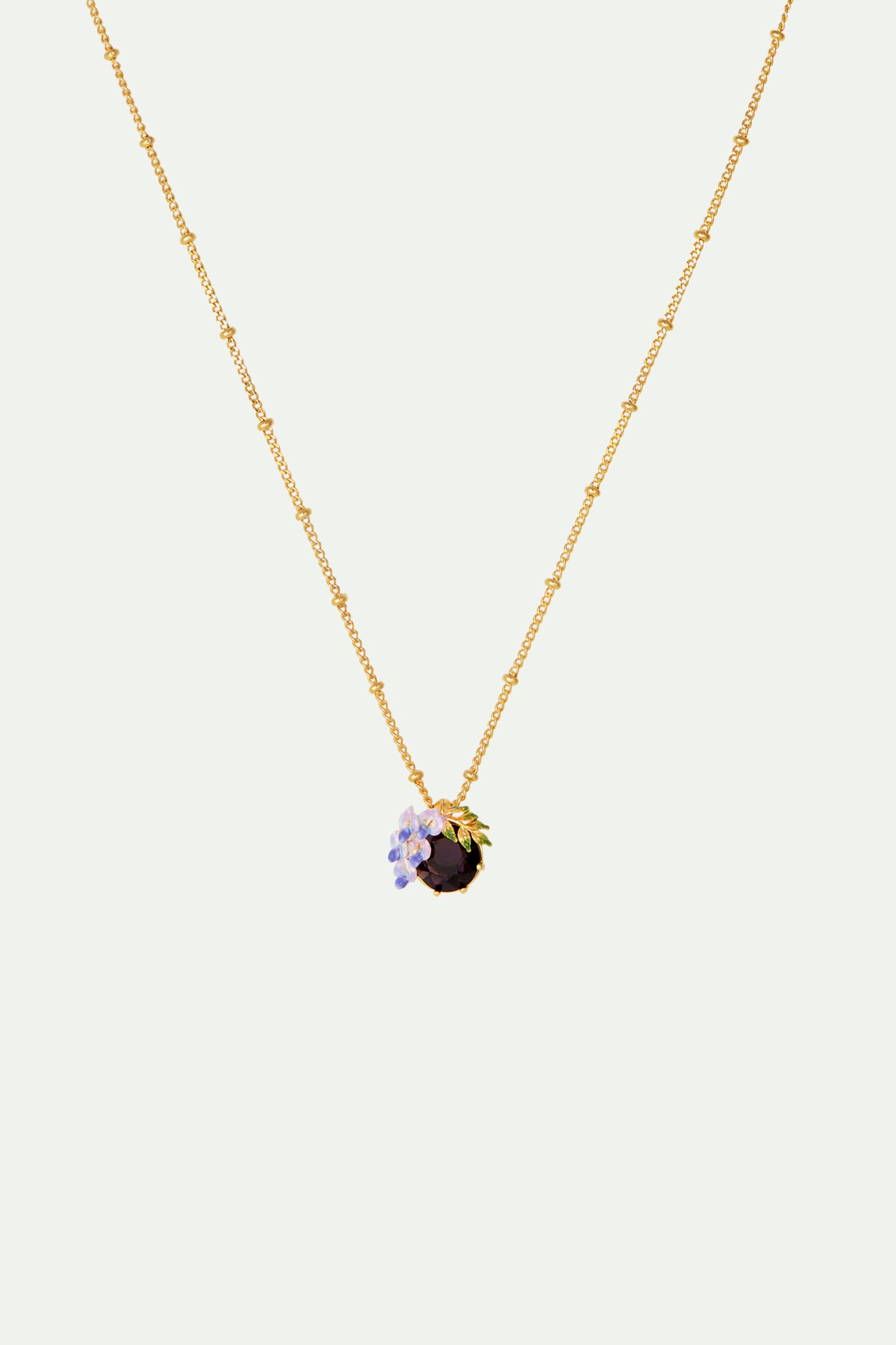 Small Wisteria and Faceted Glass Pendant Necklace
