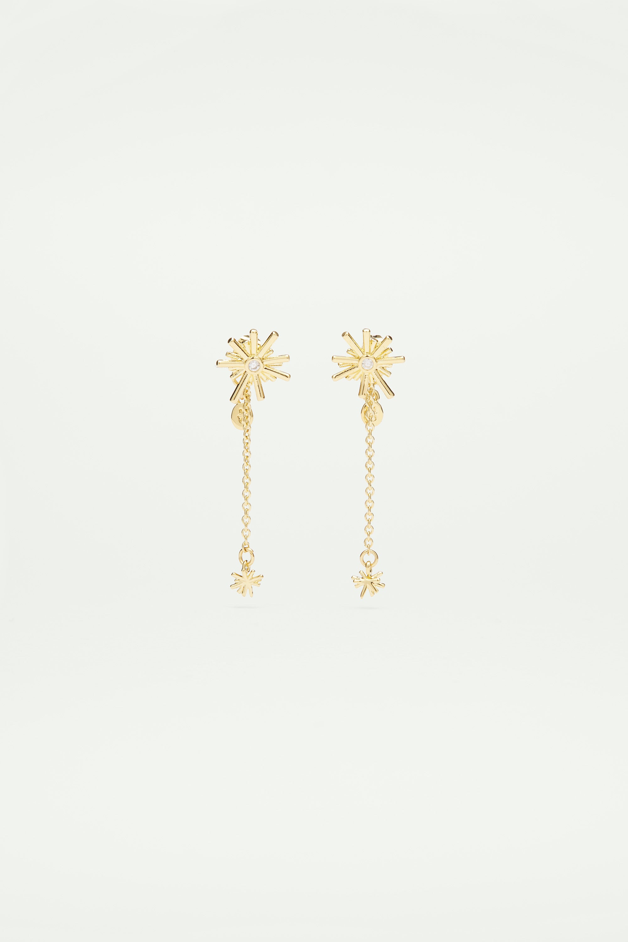 Gold stars and white stone dangling post earrings