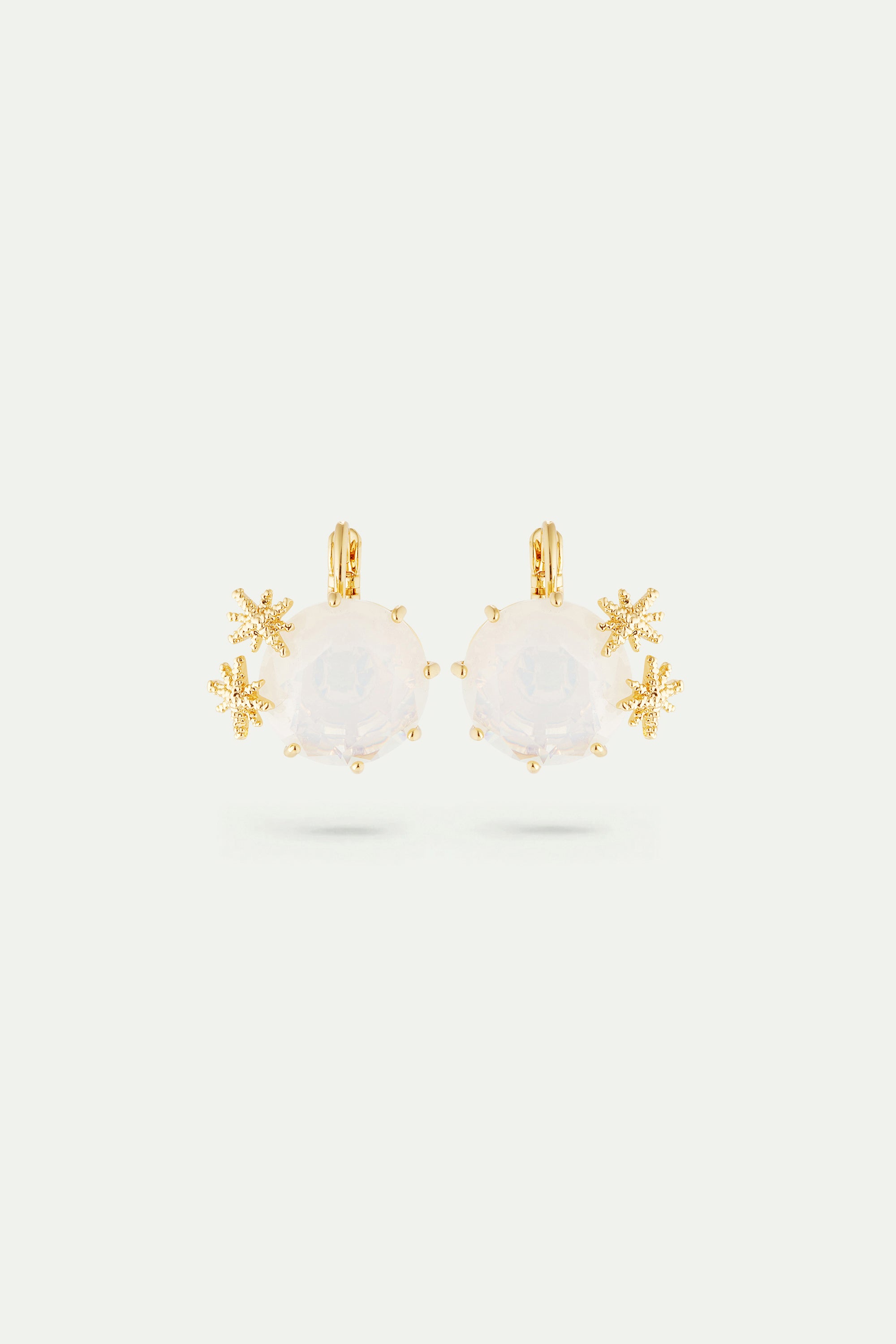 Opalescent white Diamantine round stone sleeper earrings and fine stars