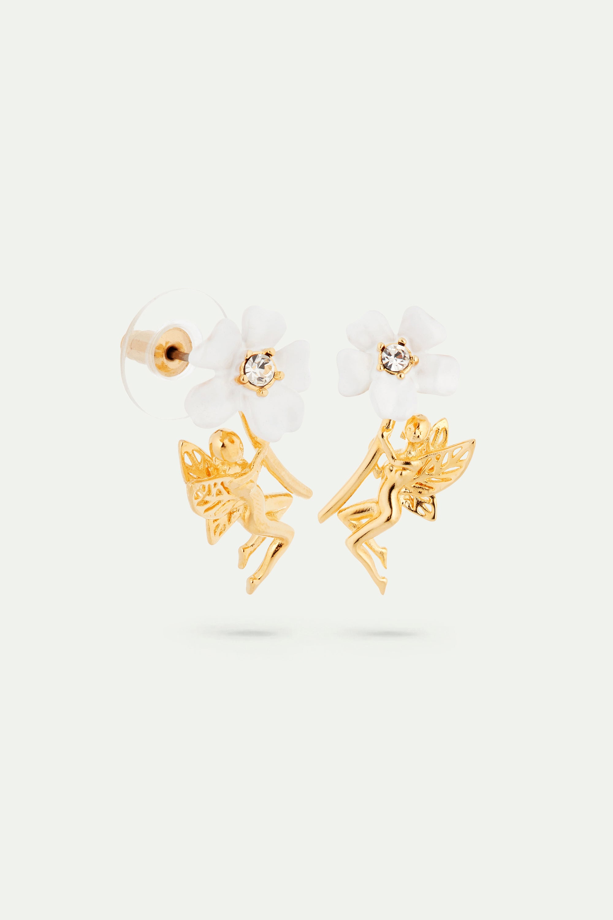 White jasmine and fairy post earrings