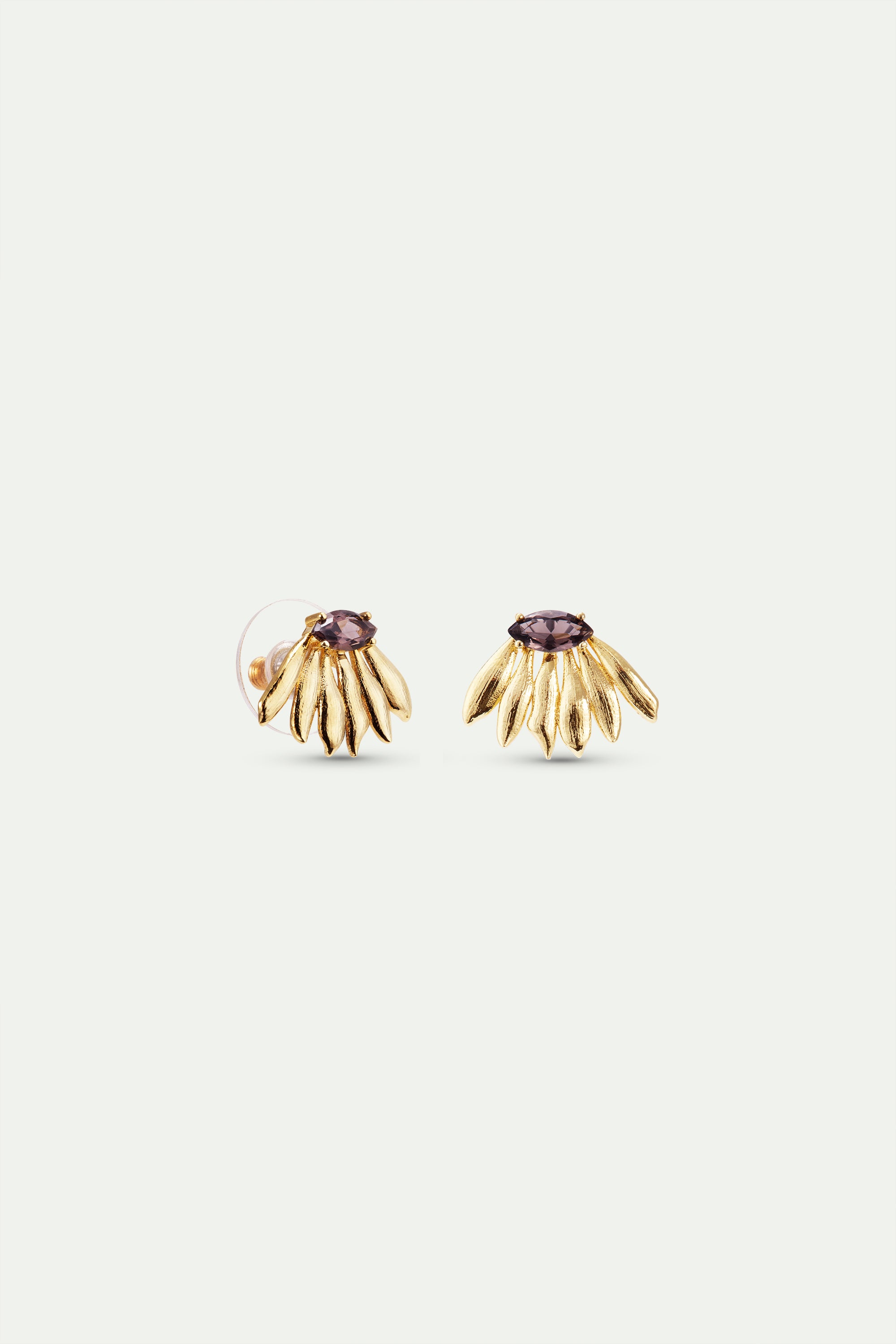 Golden sunflower and purple stone post earrings