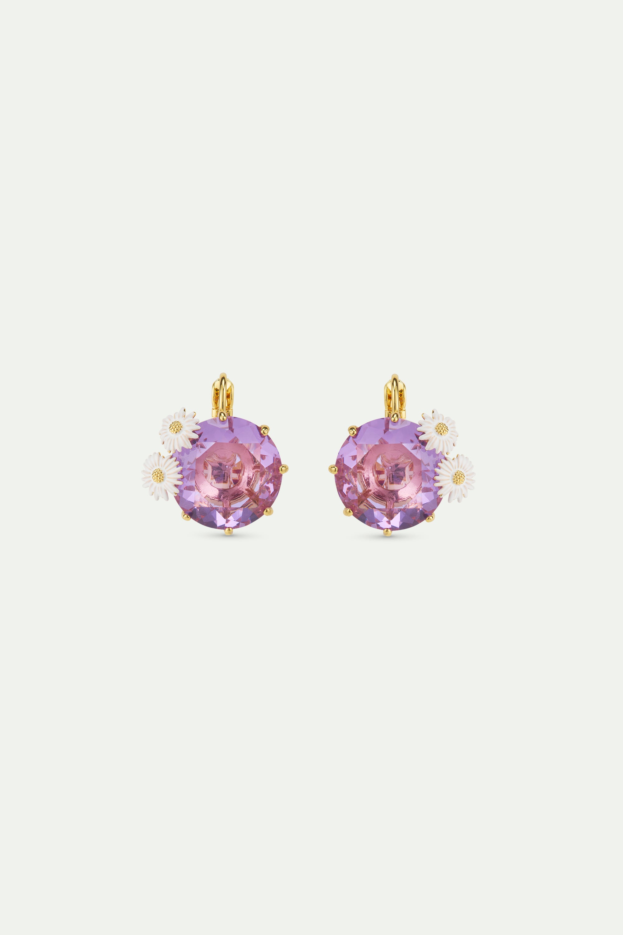 Lavender Diamantine round stone sleeper earrings with daisies