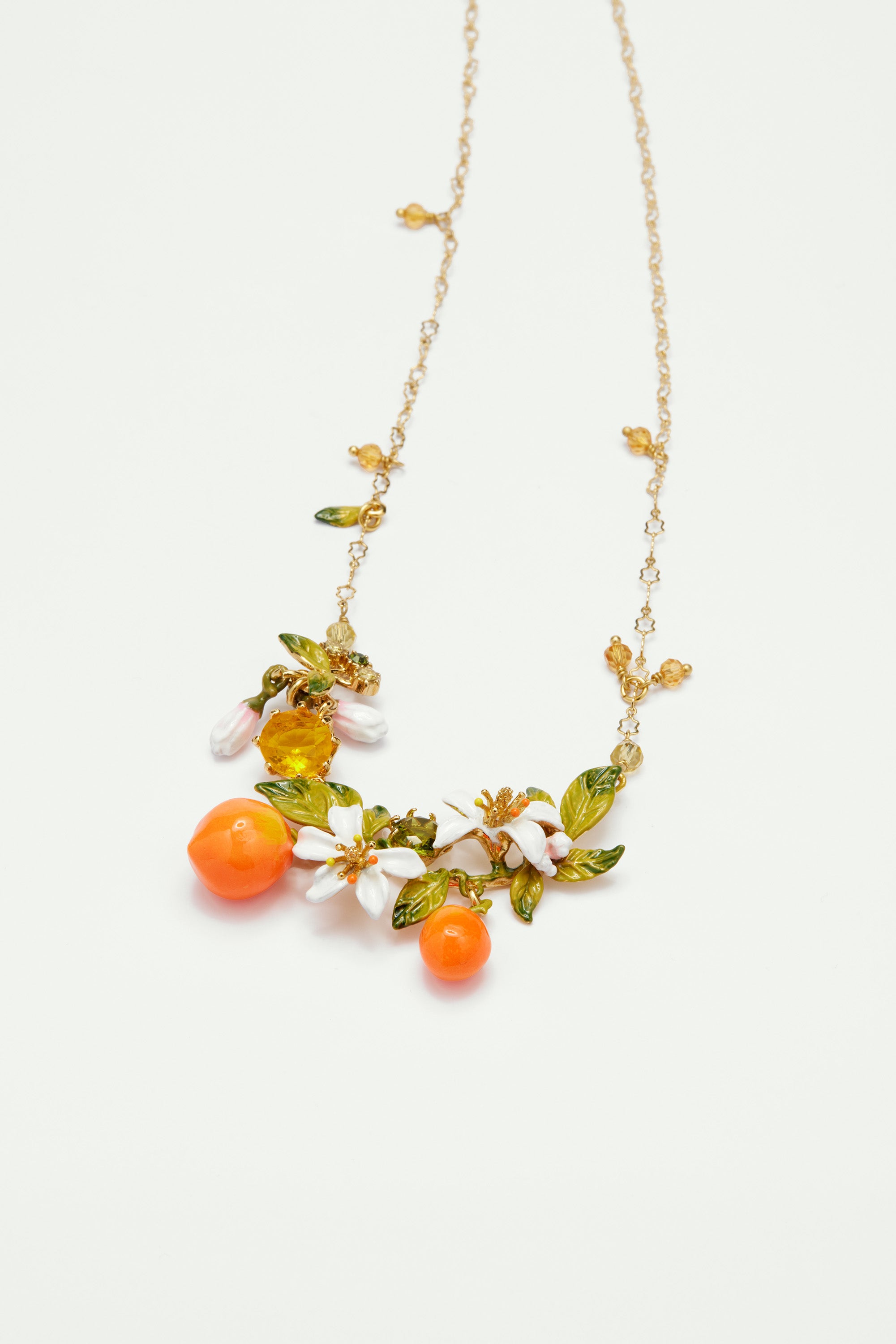 Orange blossoms and oranges collar necklace