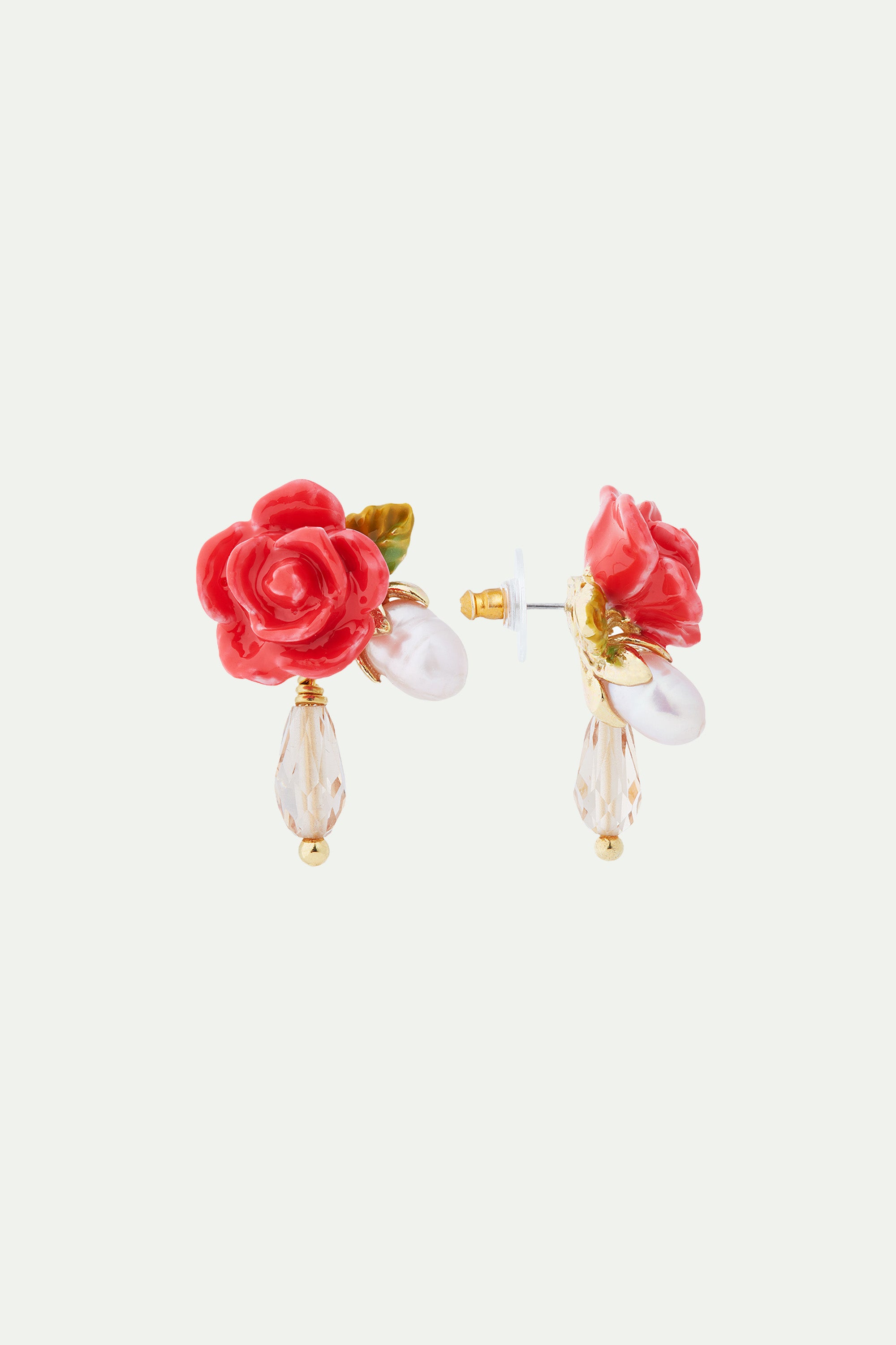 Rose, cultured pearl and glass drop clip-on earrings