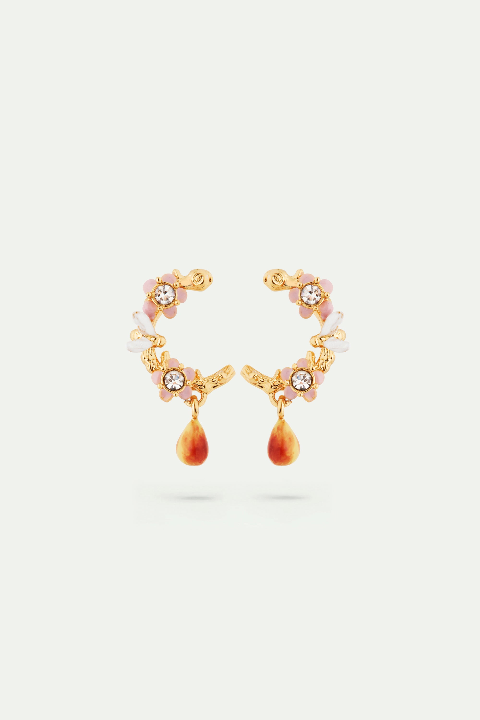 Apple blossom, pear and bee hoop earrings