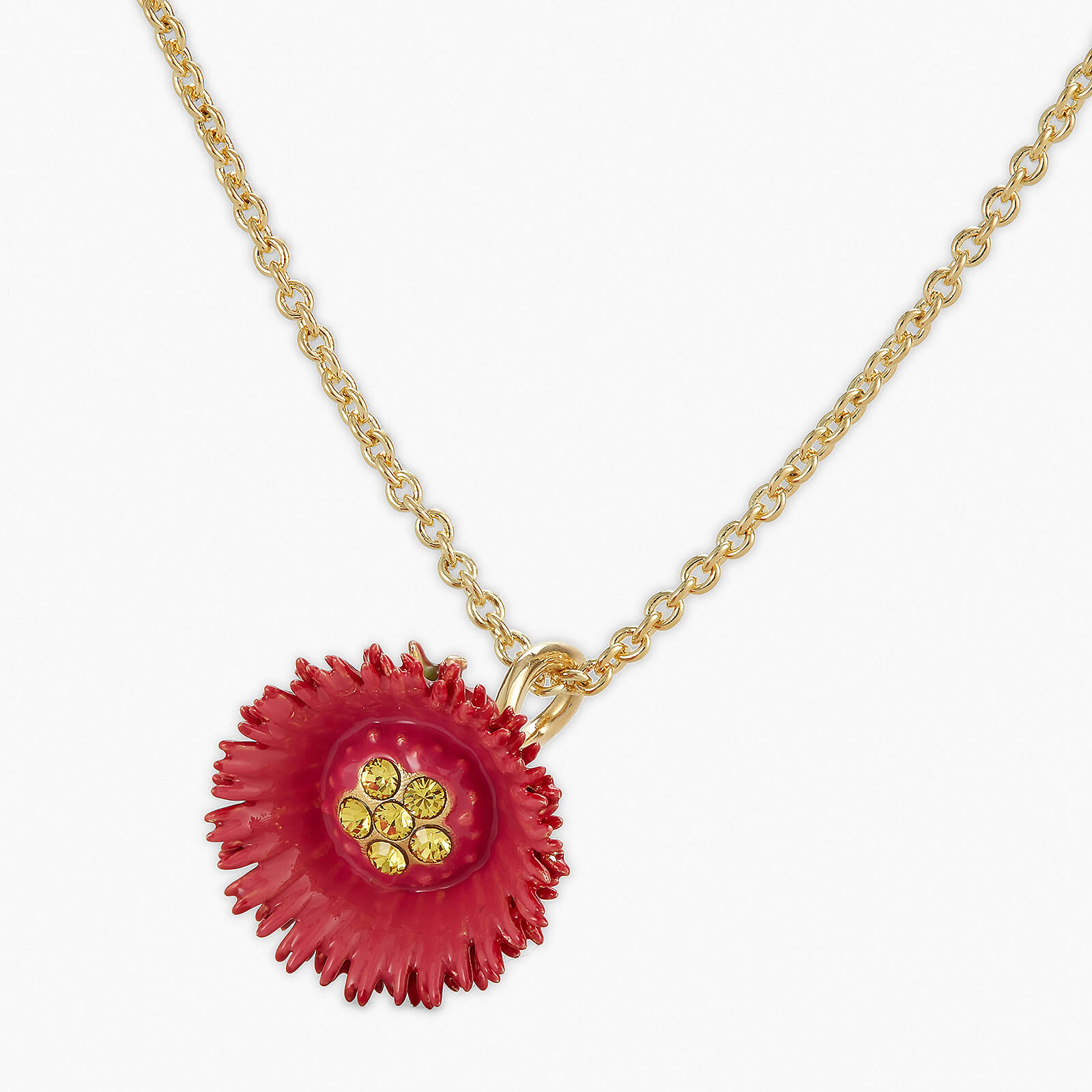 Red flower and crystal pendant necklace