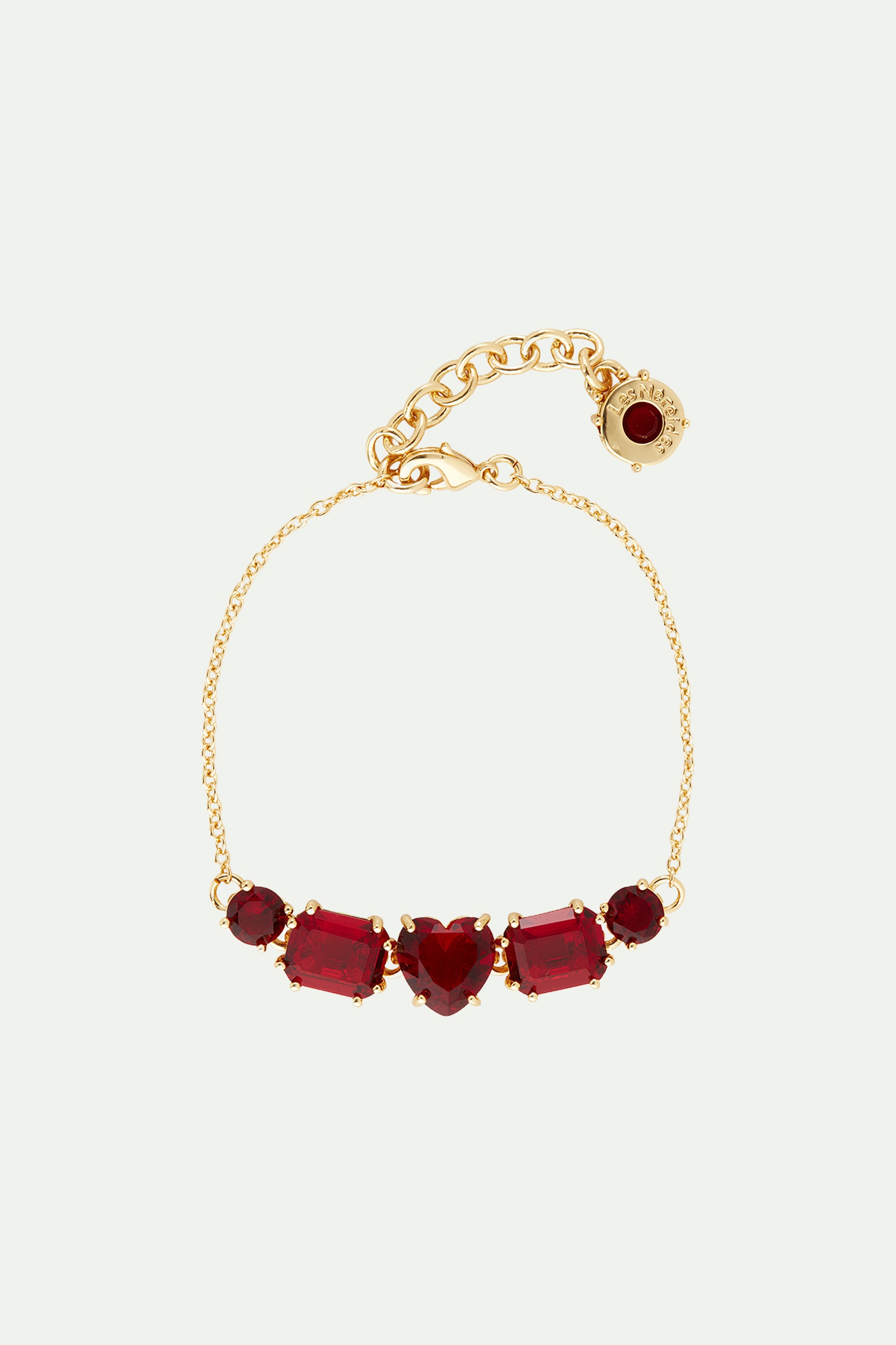 Garnet red diamantine 5 stone fine bracelet