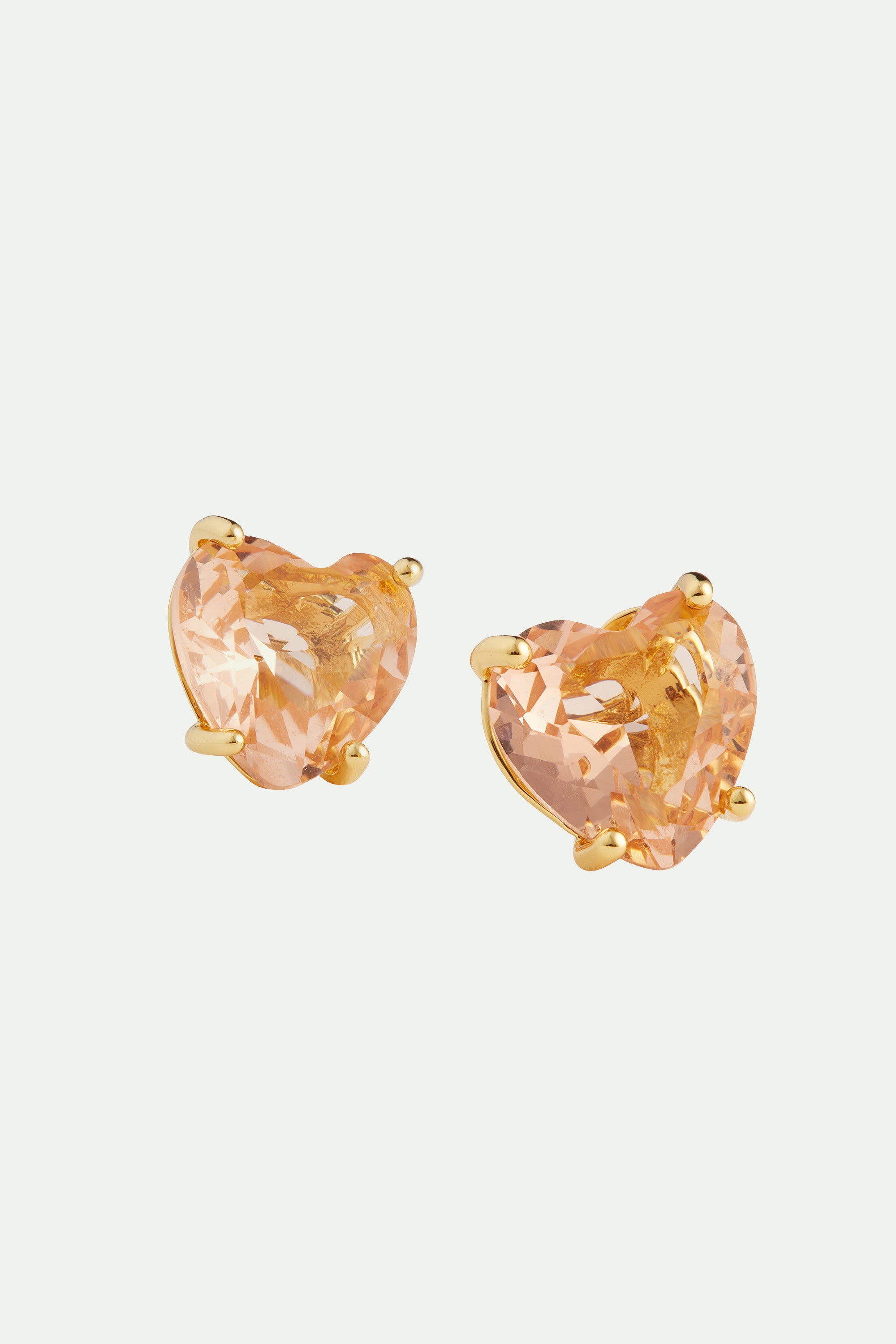 Apricot pink diamantine heart post earrings