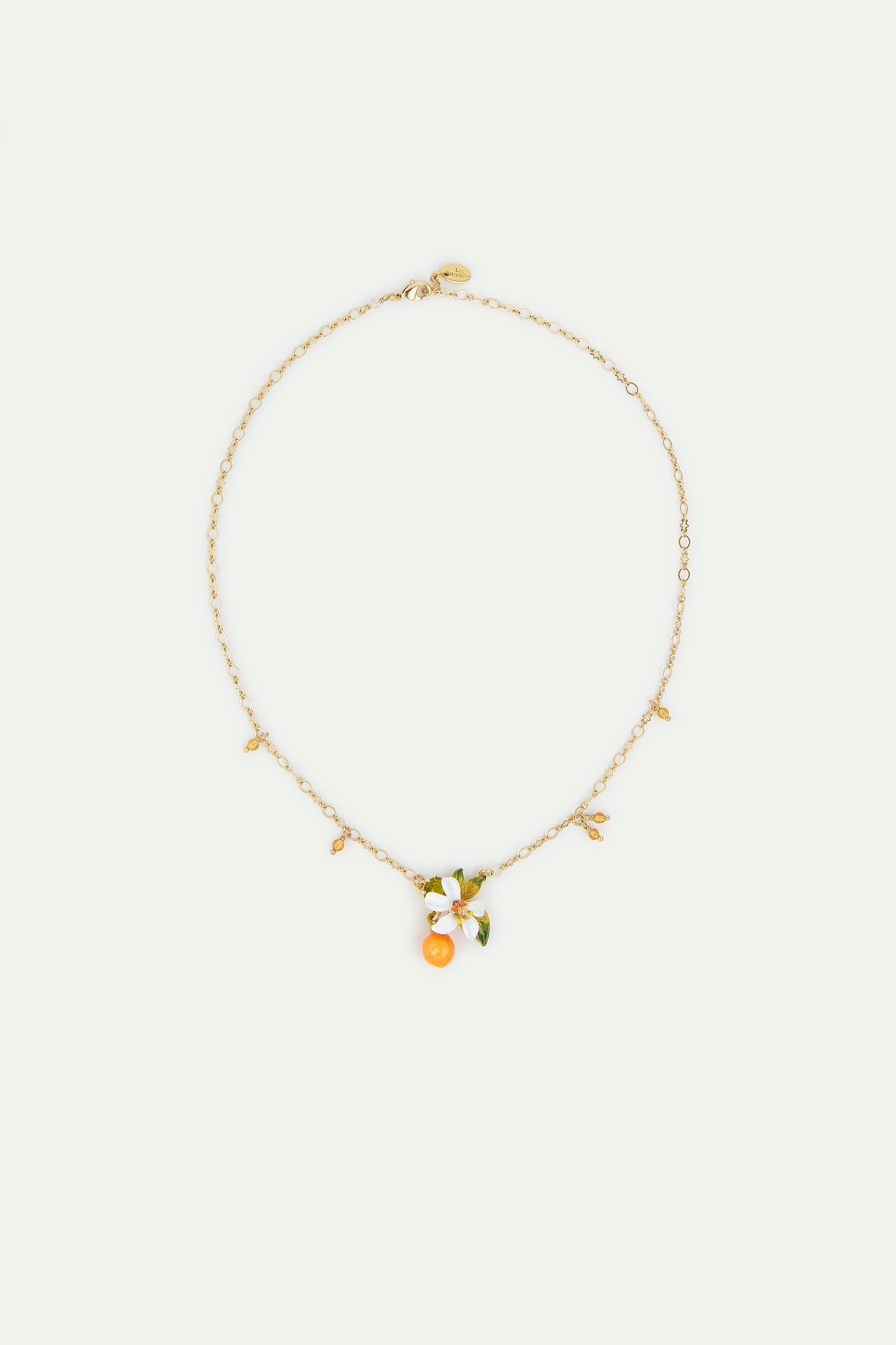 Orange, orange blossom and little pearls pendant necklace