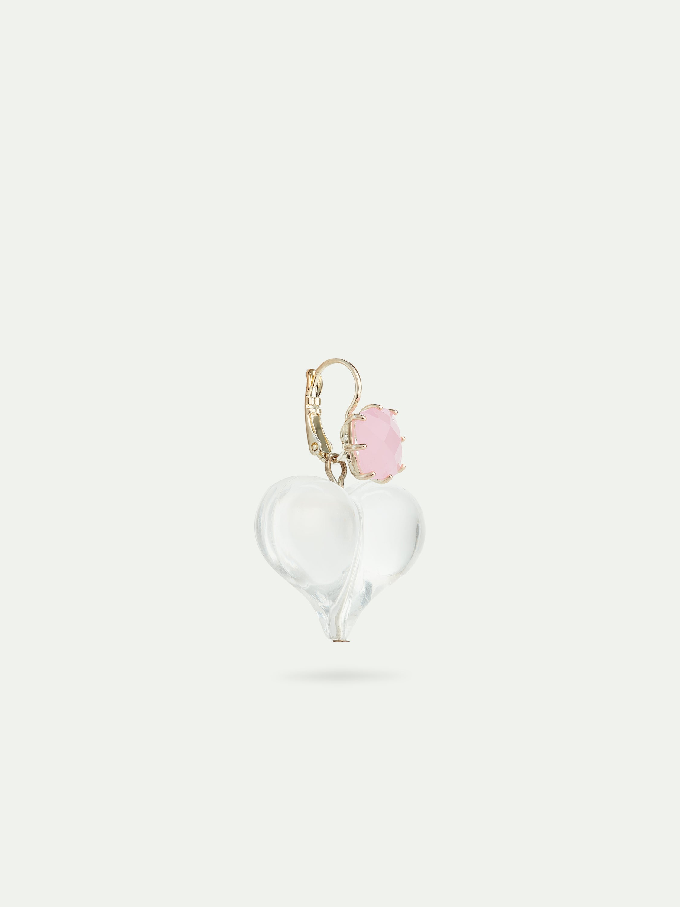 Pink faceted glass and heart crystal single earring