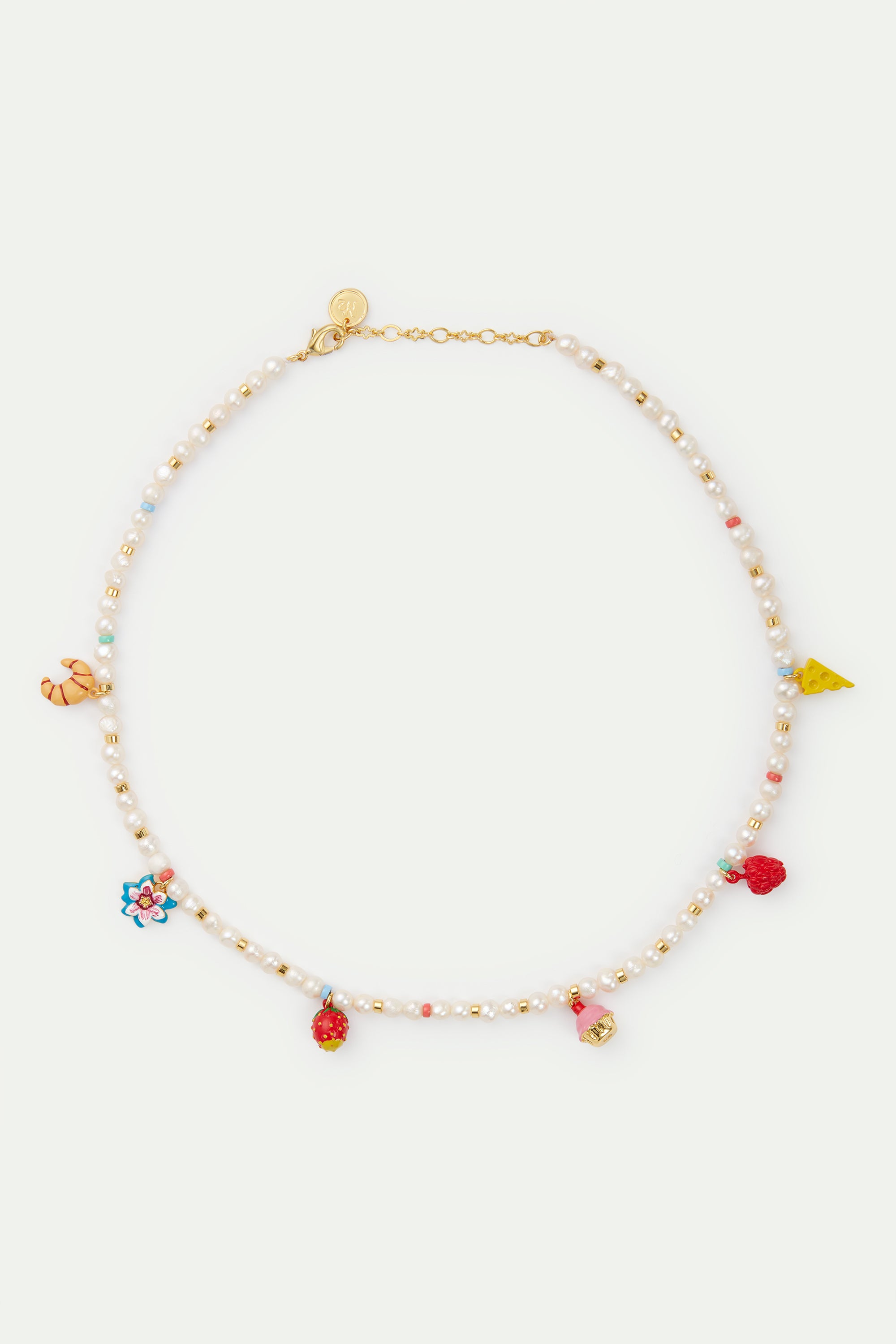 Croissant, flower, fruits, pastry and cheese charm necklace