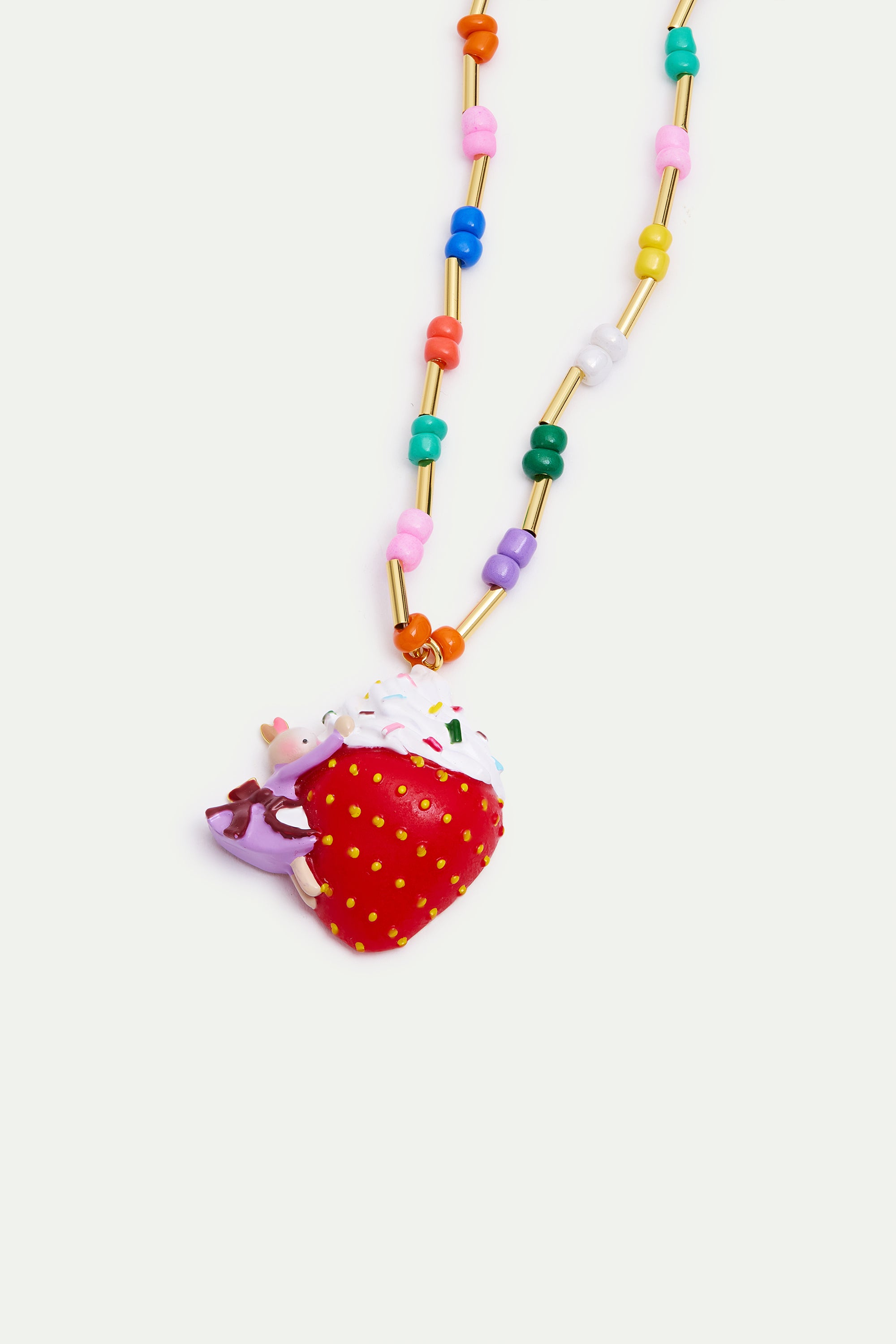Gretel pendant necklace with strawberry and cream and colourful beads