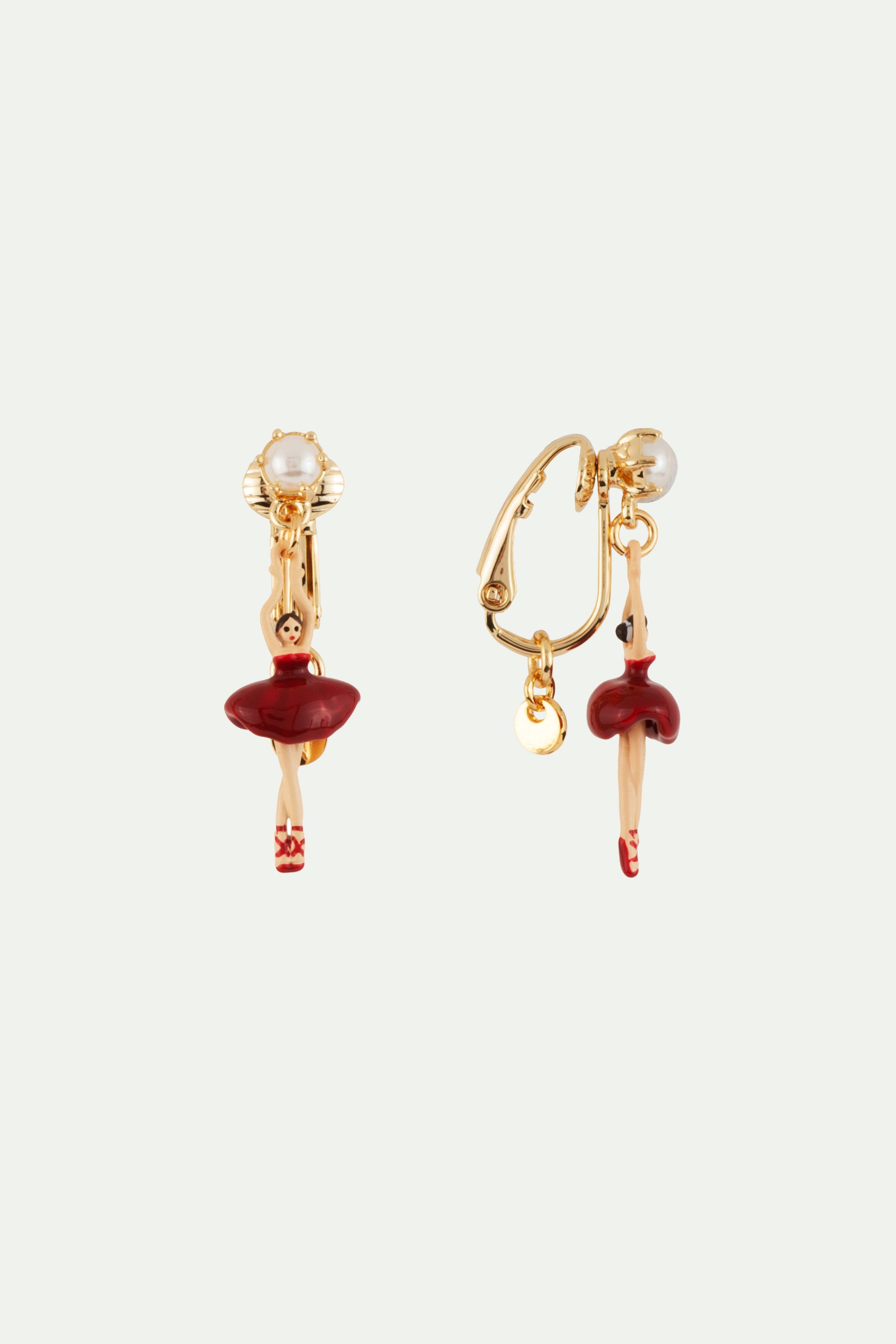 Clip on earrings with mini ballerina in a red tutu