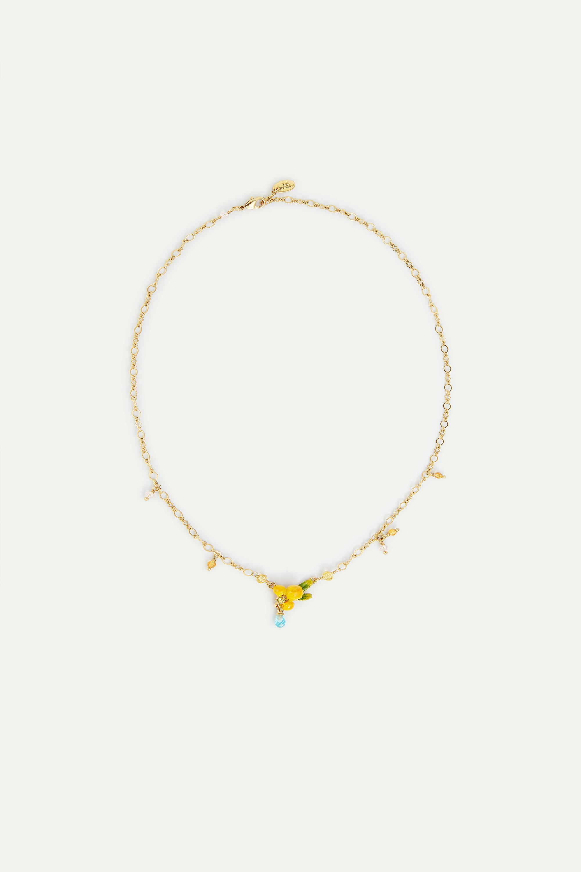 Mimosa flower and little pearls pendant necklace