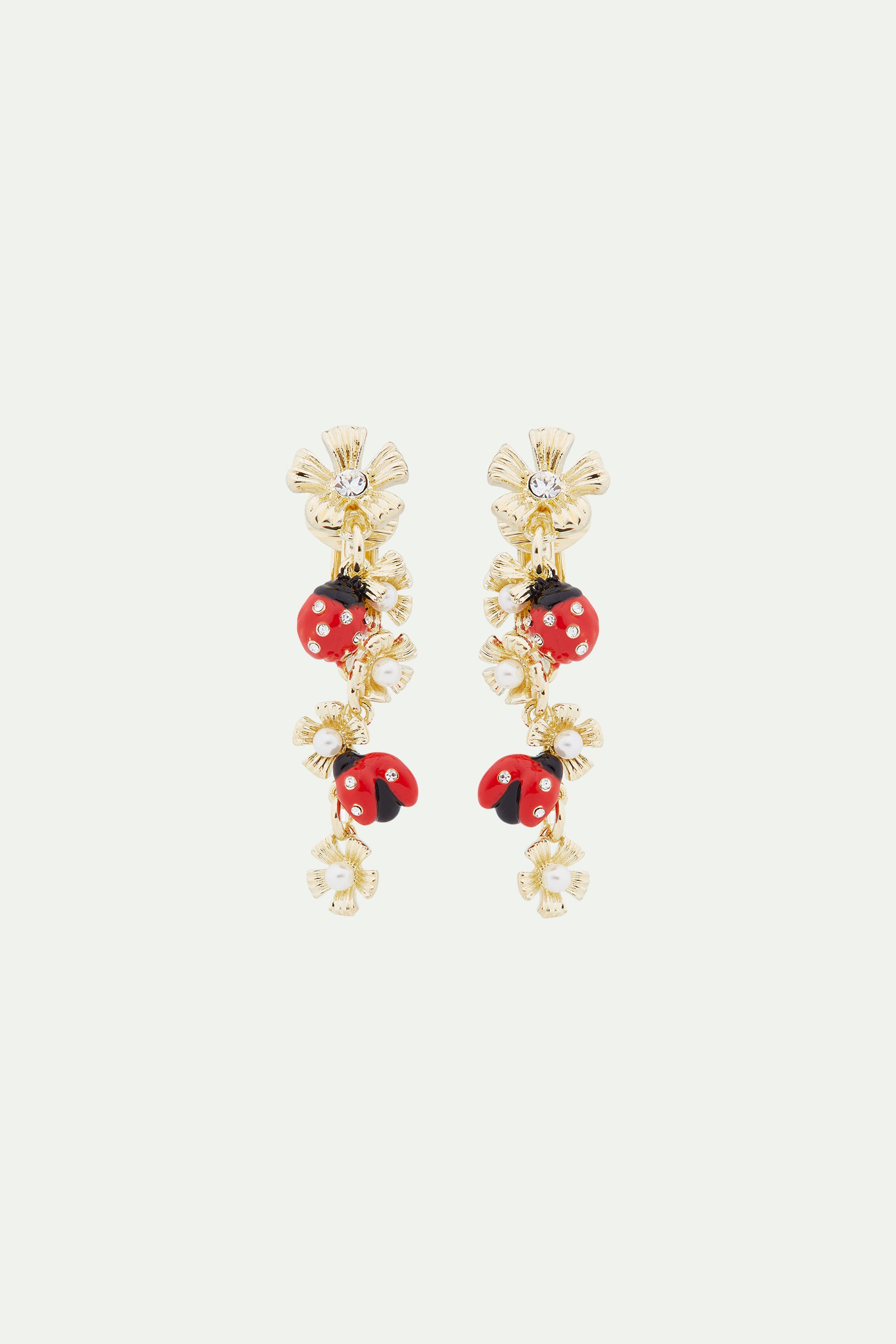 Ladybird and wood anemone duo dangling post earrings