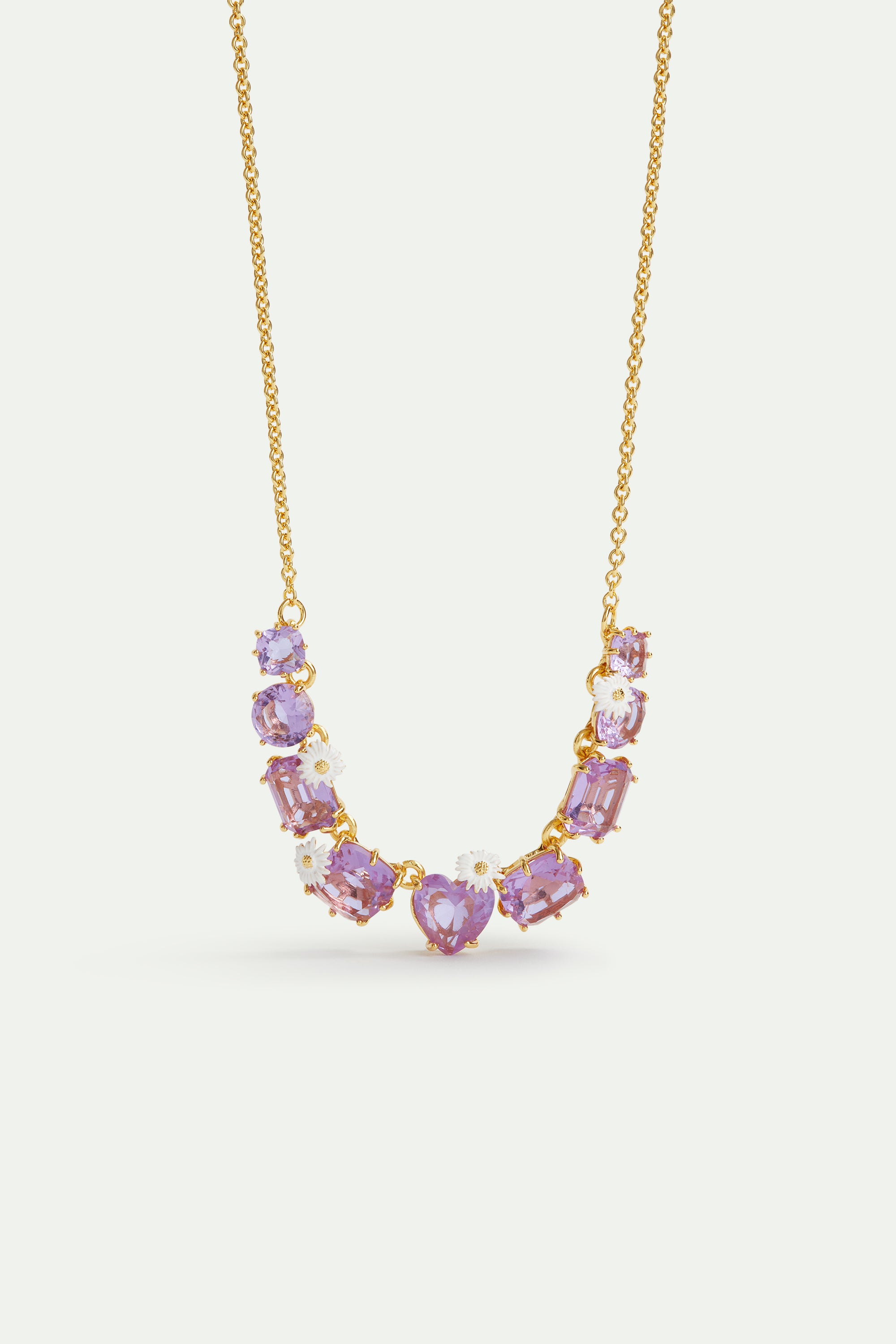 Fine lavender diamantine nine stone necklace with daisies