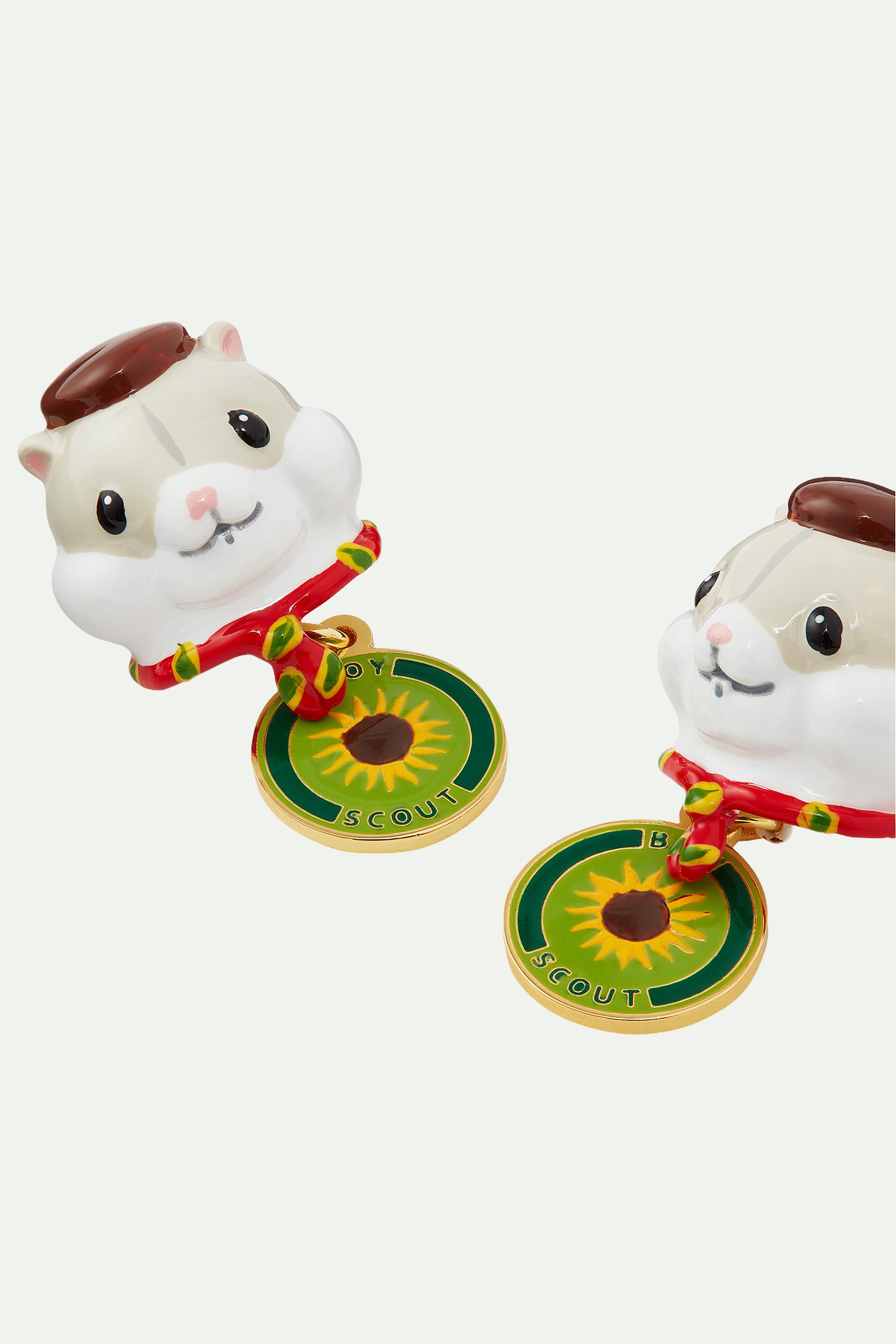 Scout hamster and sunflower badge earrings