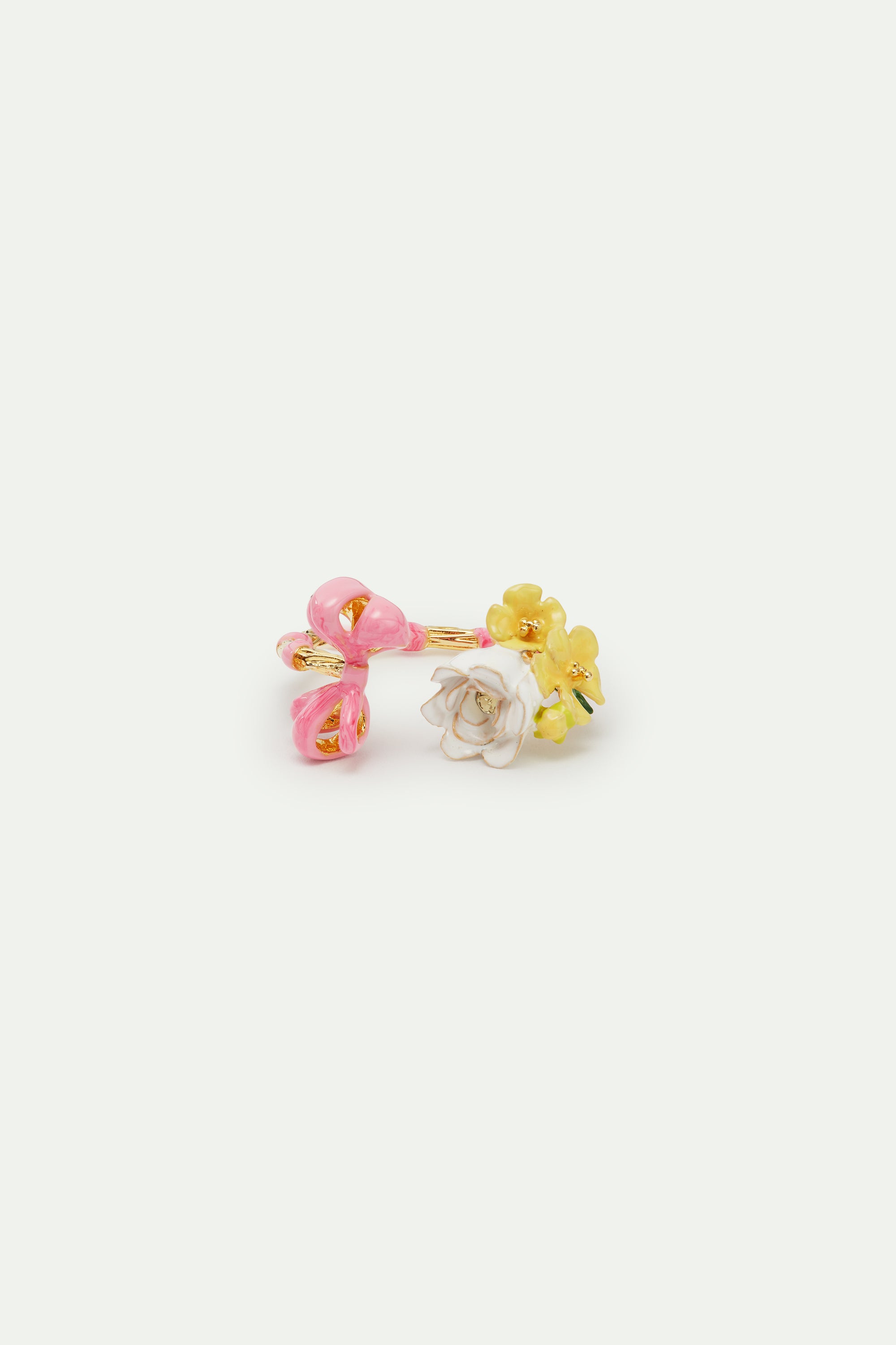 Pink bow and flower adjustable ring