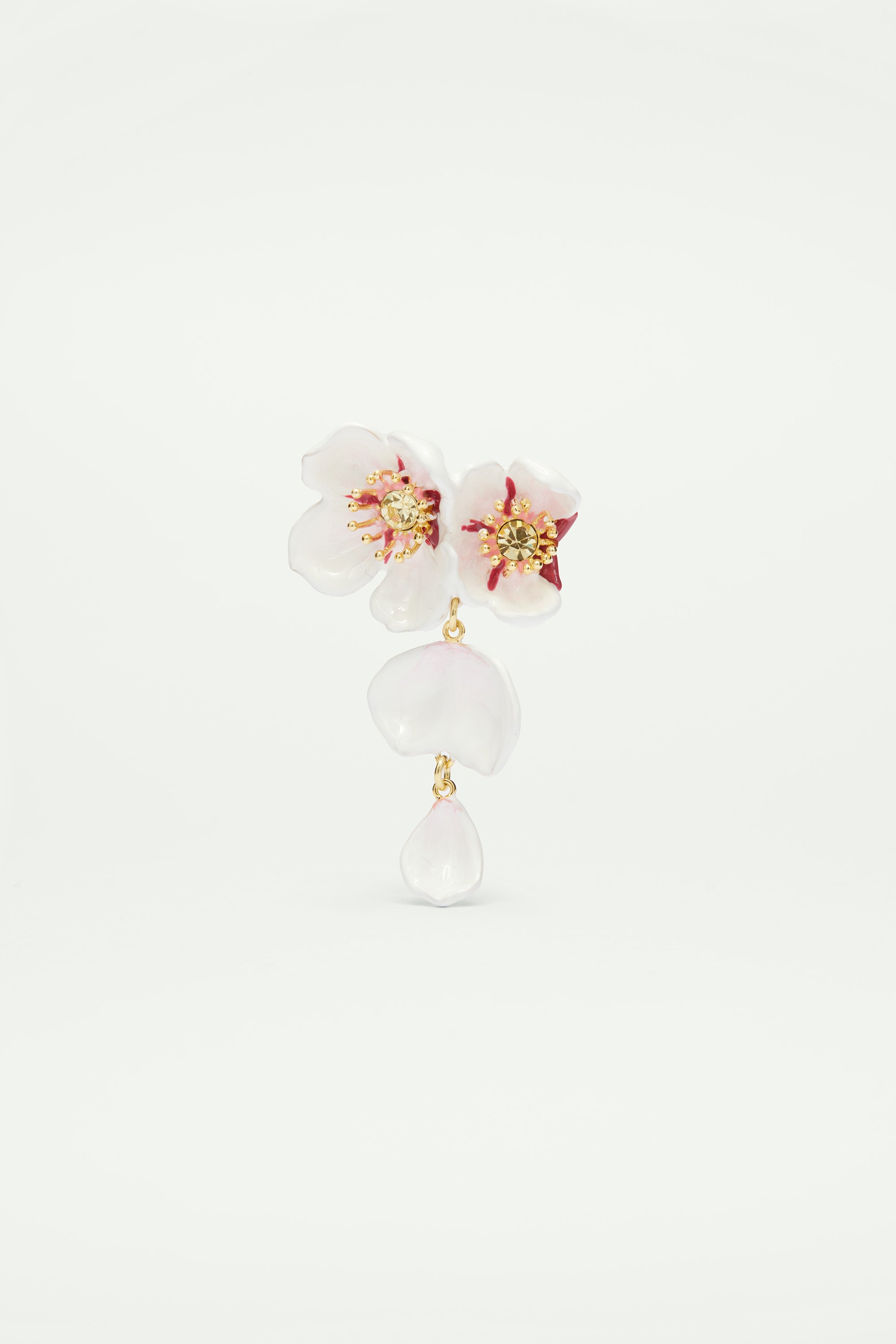 White cherry blossom and petals brooch