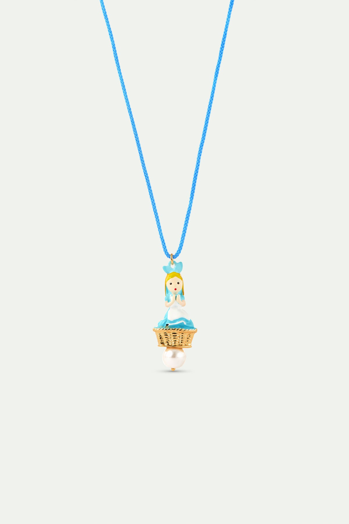 Alice and imitation pearl blue pendant necklace