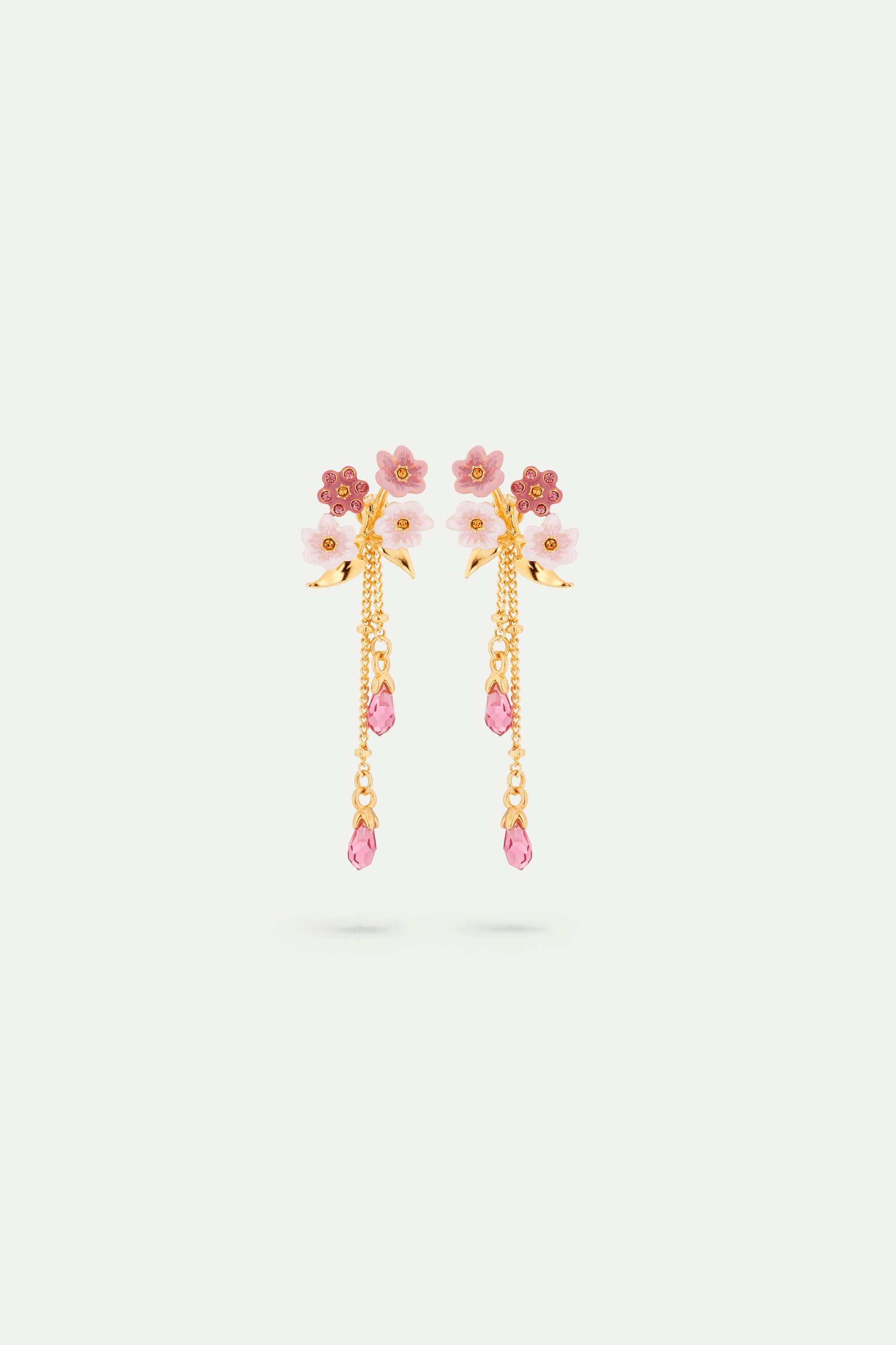 Pink Jasmine Flower Dangle Post Earrings