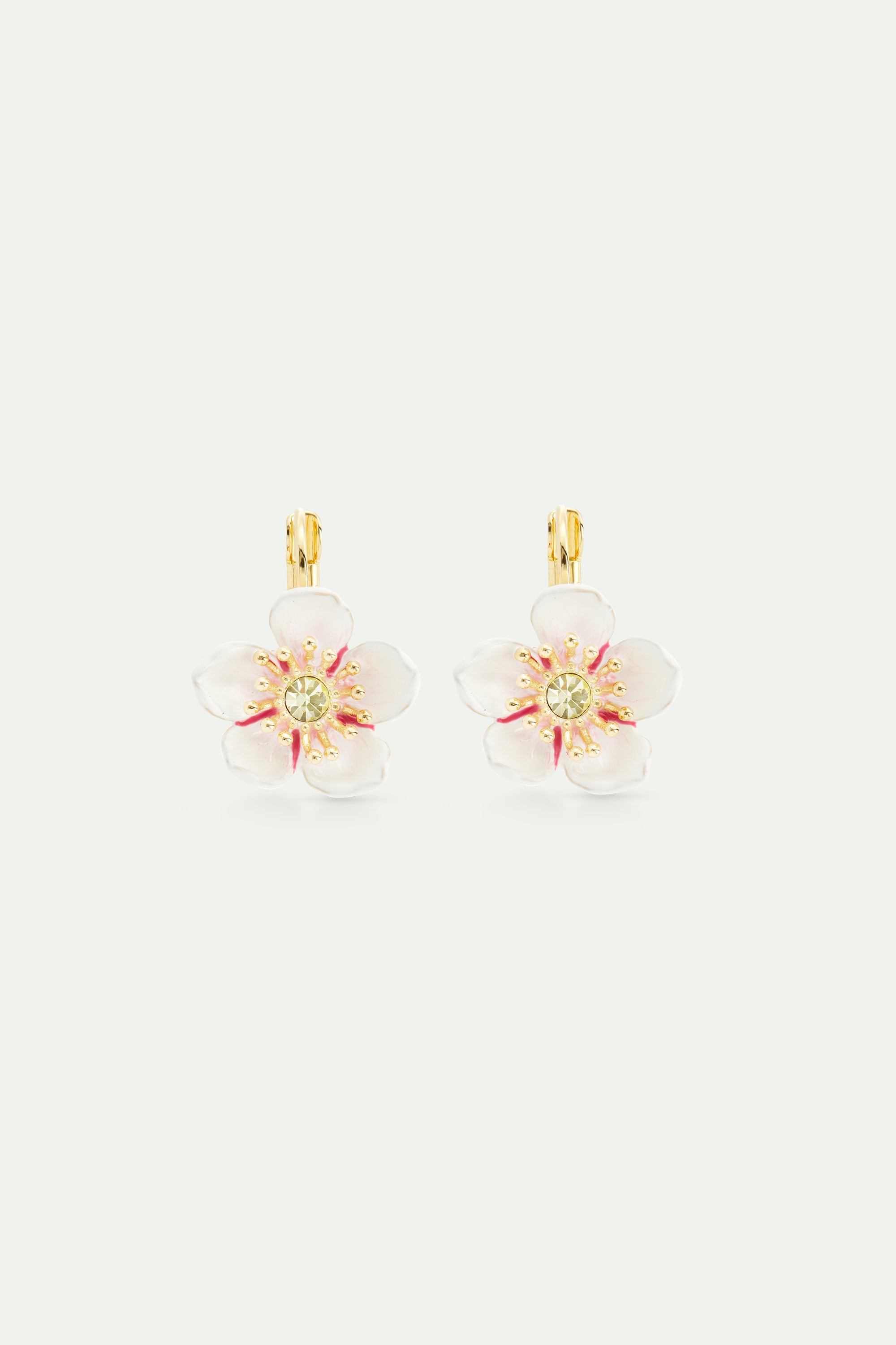 White cherry blossom sleeper earrings