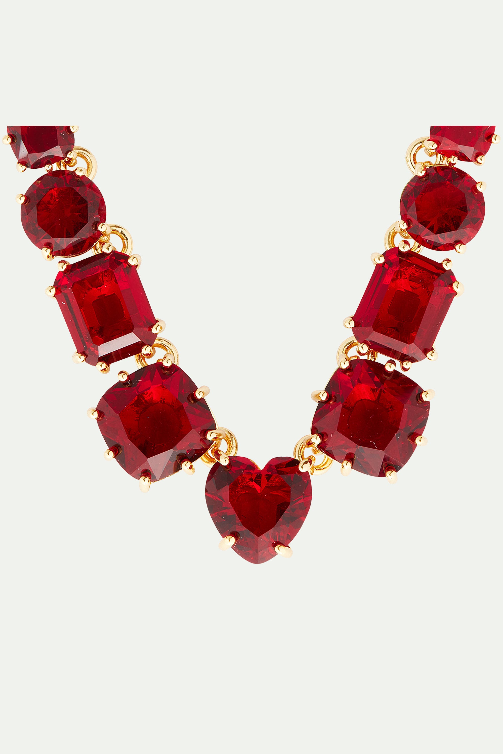 Garnet red diamantine 9 stone fine necklace